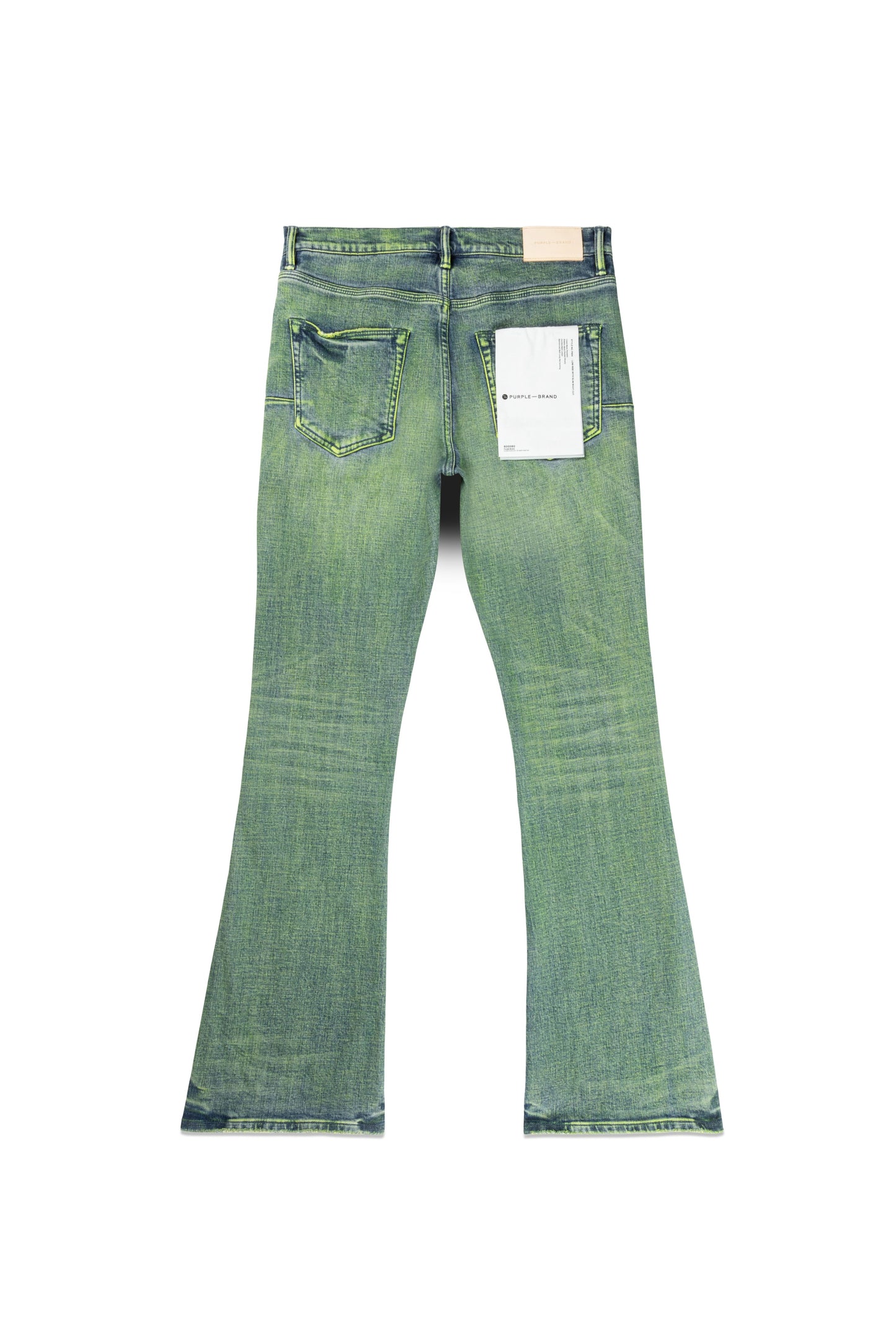 Flared Vintage Verdigris boot-cut denim with whiskered and distressed details, available in sizes 28-40.