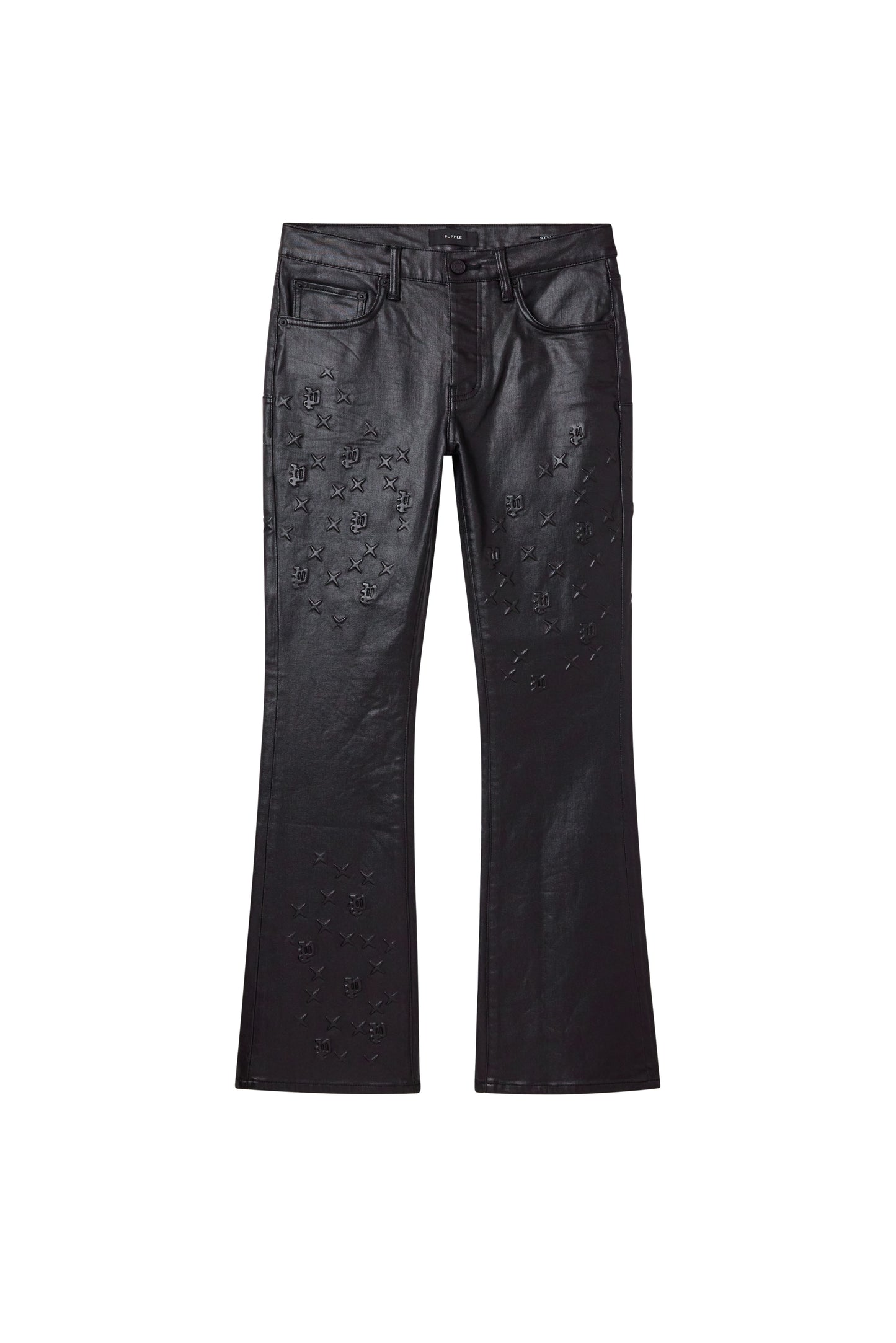 P004 Monogram Embossed low rise pants in black made from premium stretch denim