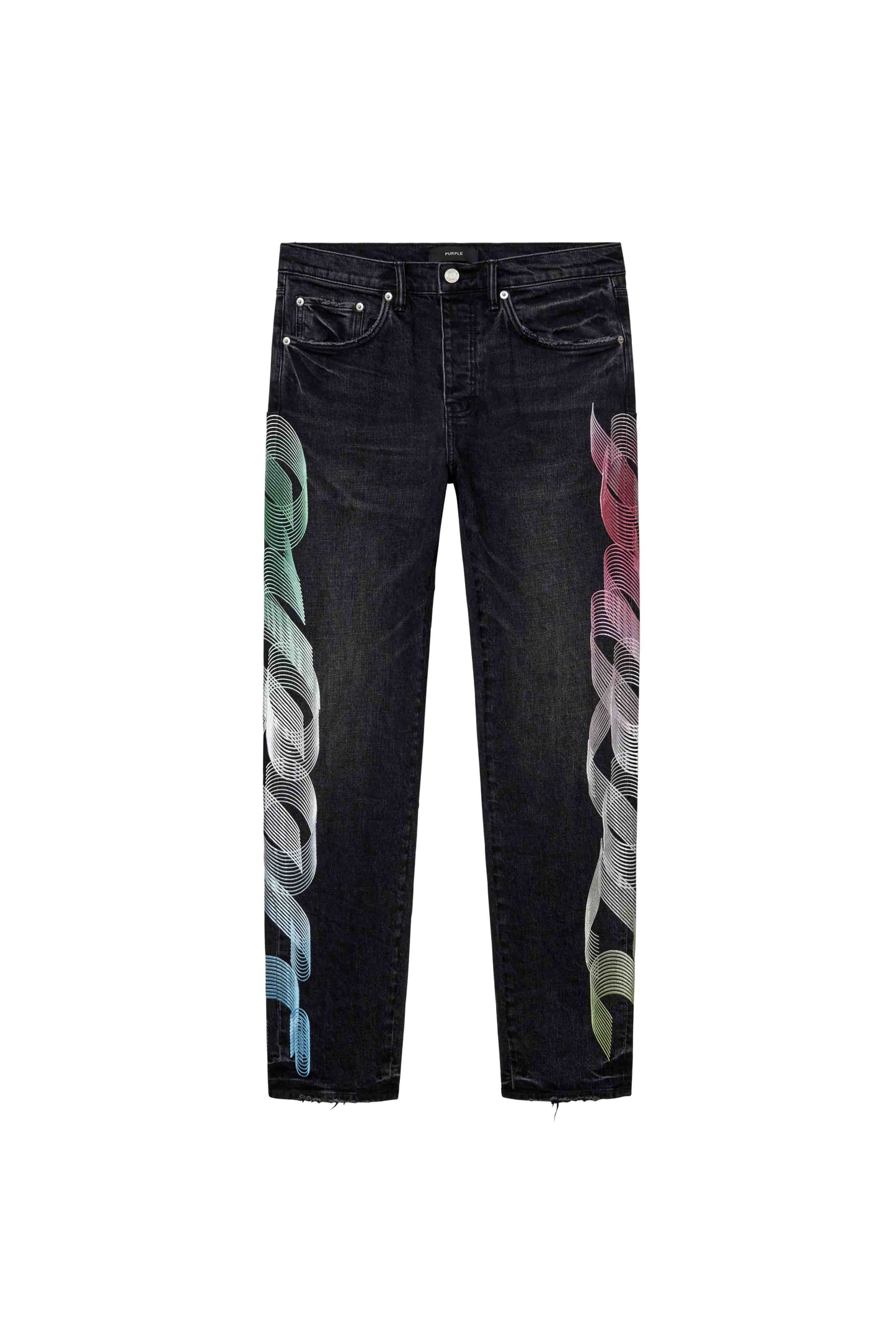 Gradient Logo Denim Slim Straight Mid Rise in Washed Black with embroidered logo detailing
