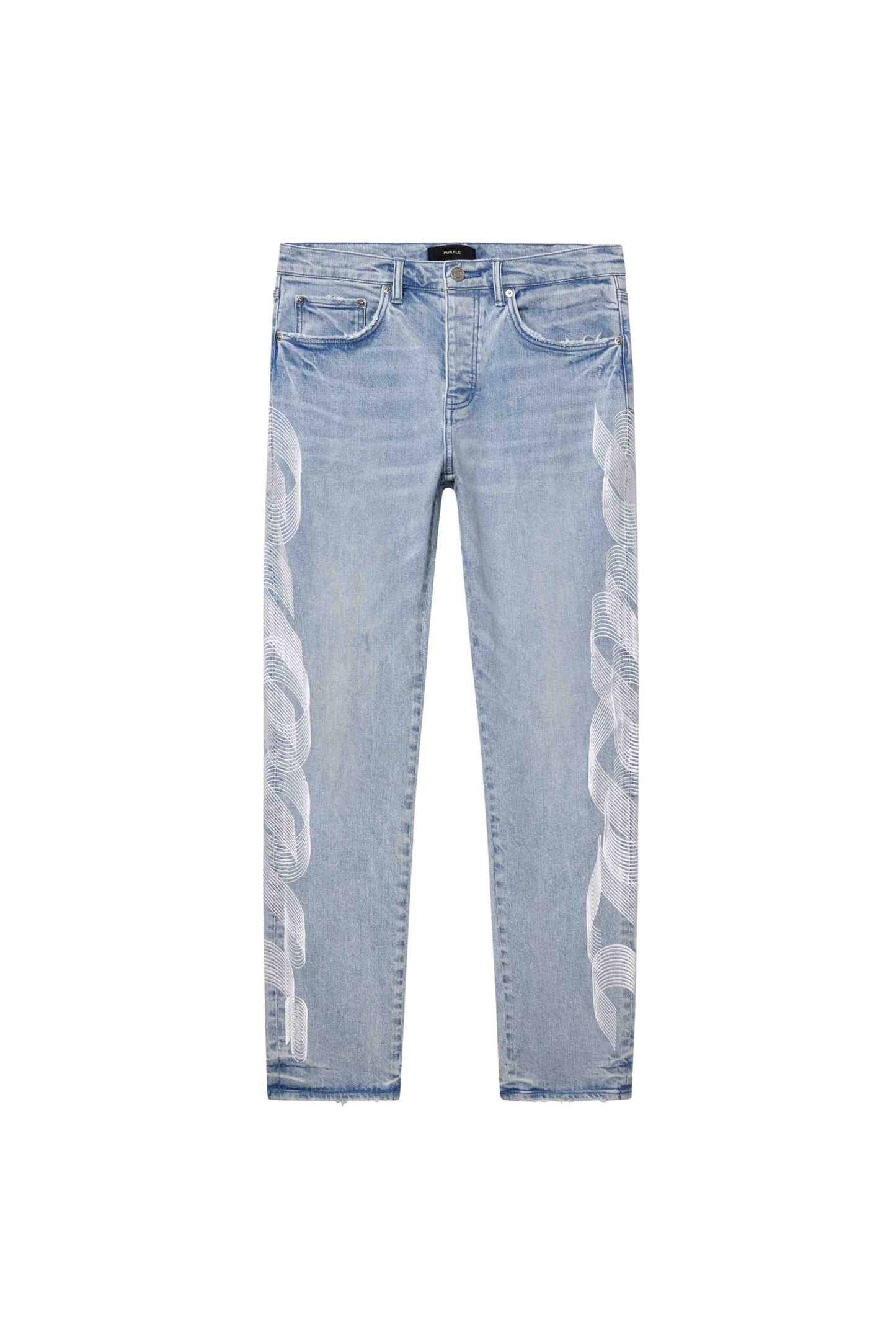 Embroidered Logo Slim Straight Denim in Light Indigo with Purple logo details