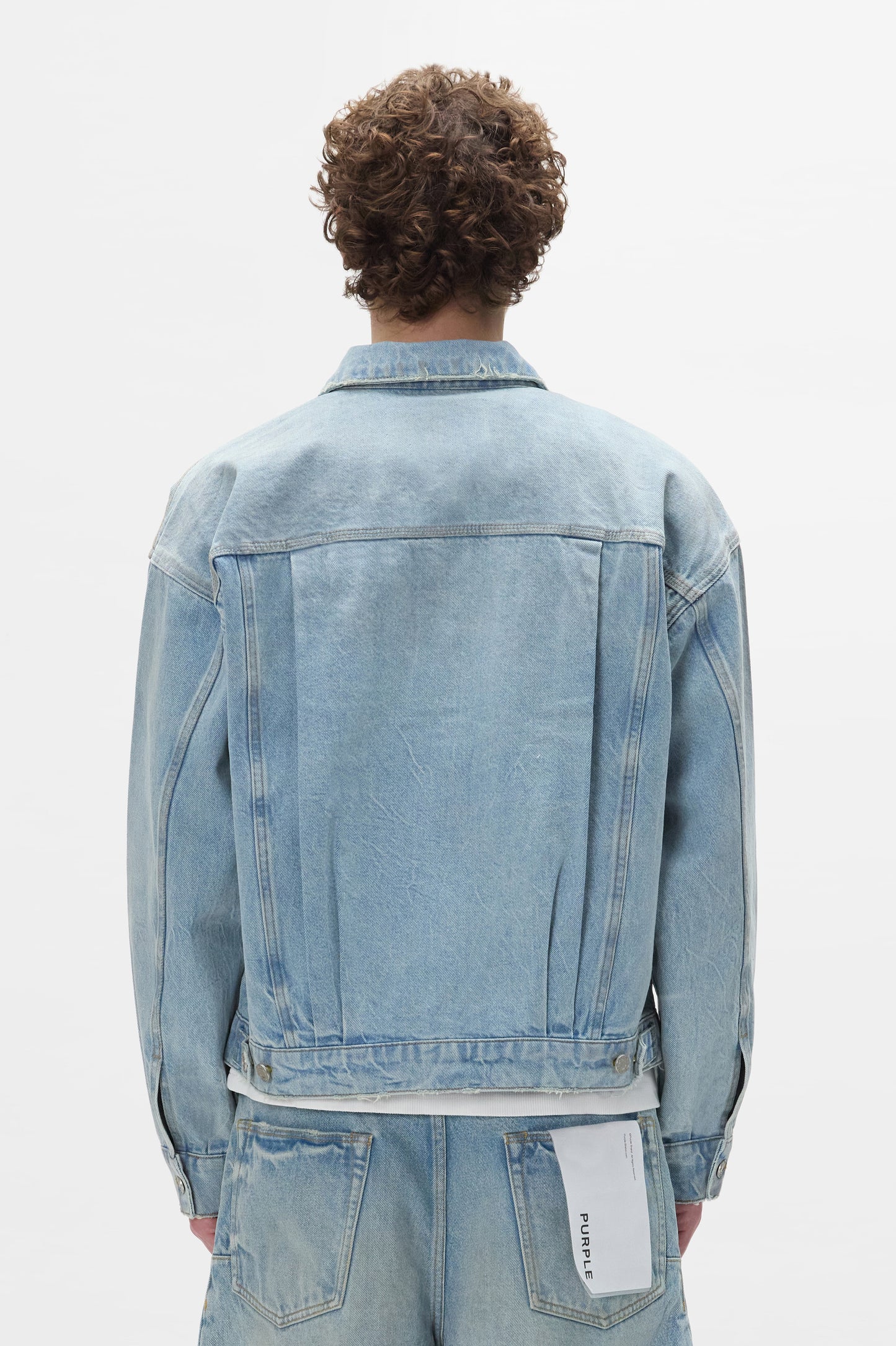 P008 Dust Bowl Trucker Jacket in XS, 100% cotton, regular fit, front chest pockets, pleated back.
