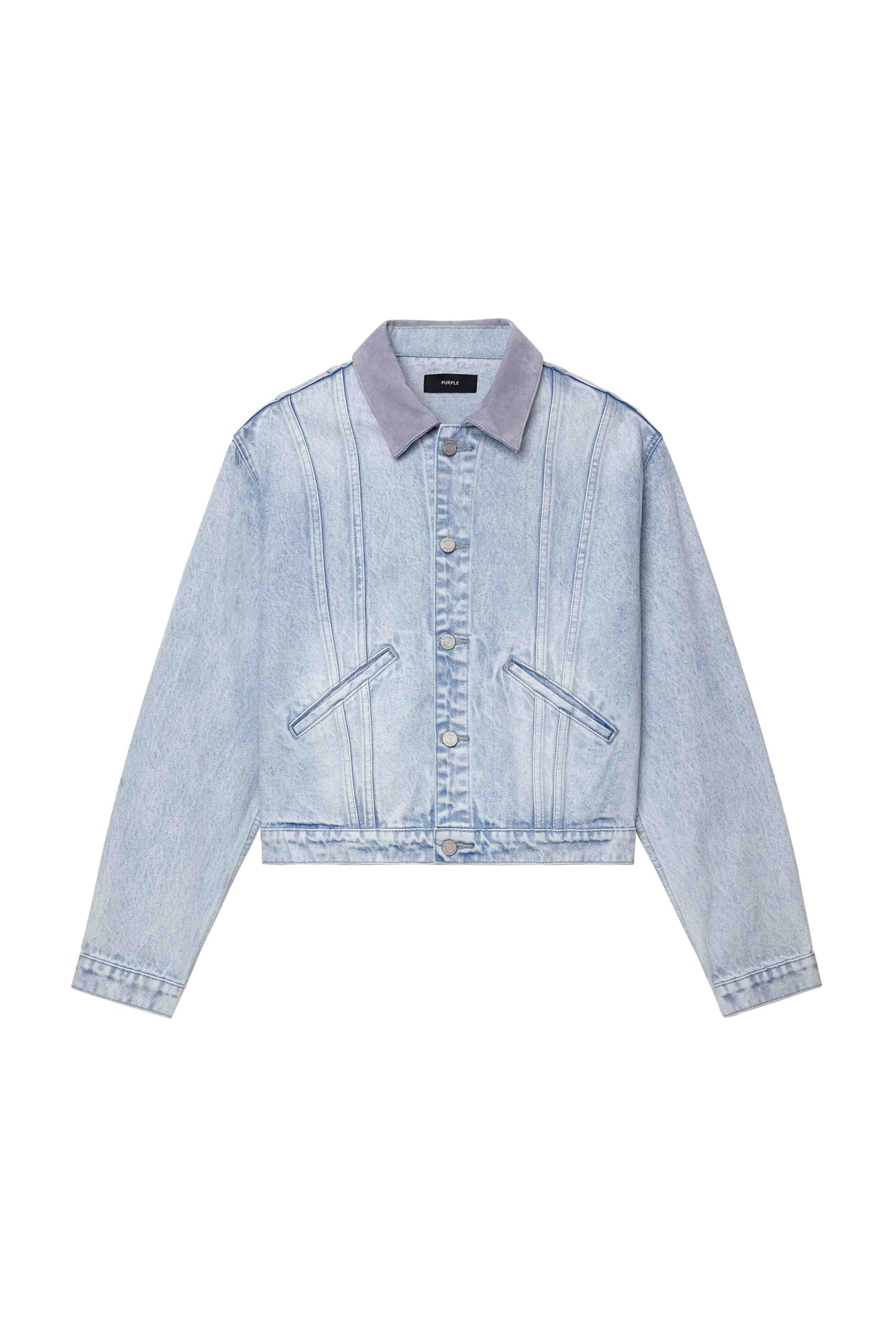 Contrast Collar Trucker Jacket with lamb leather suede collar in regular fit and front welt pockets