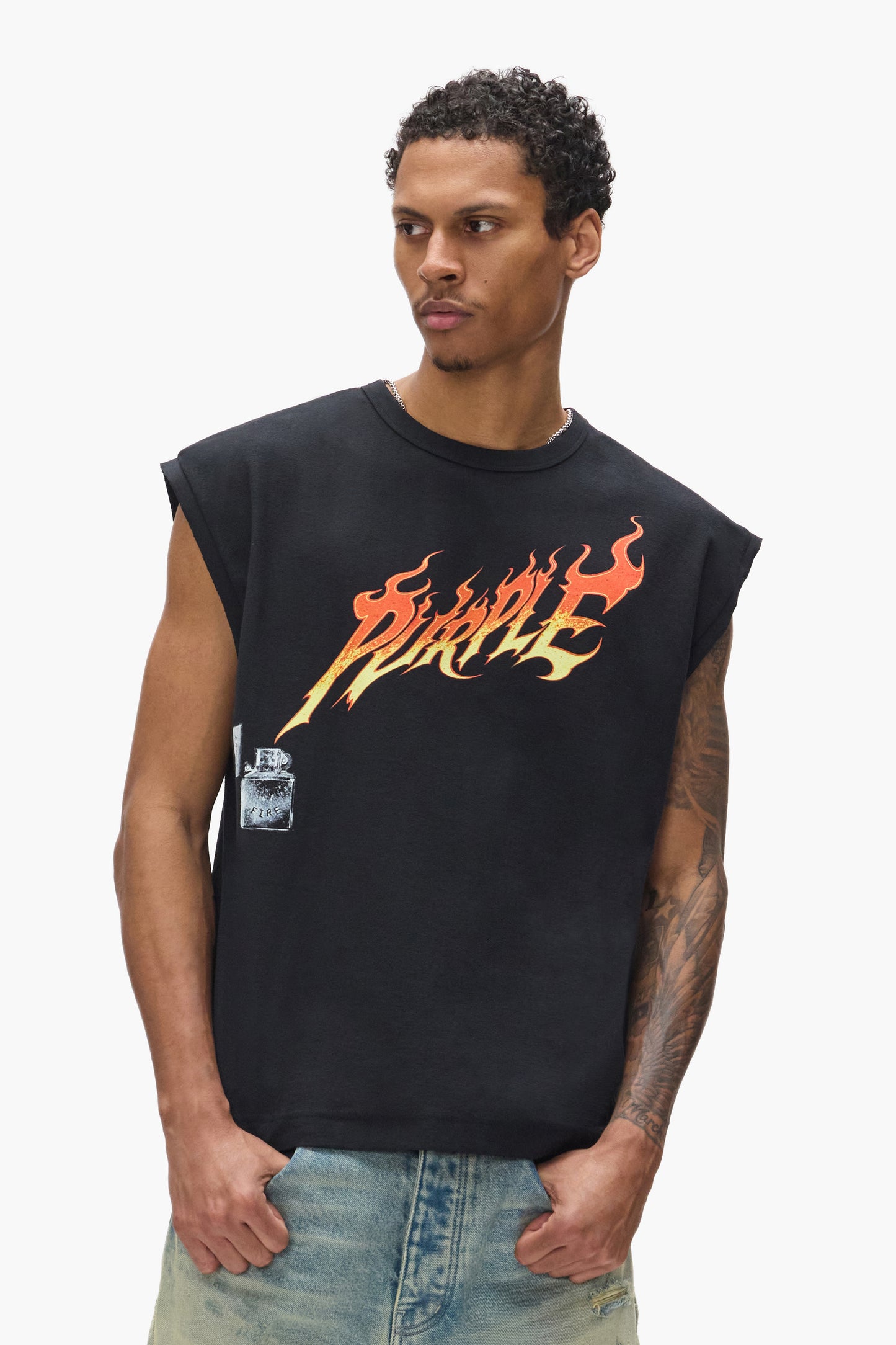Light My Fire Tank Top, oversized fit, textured jersey, 100% cotton, white label.