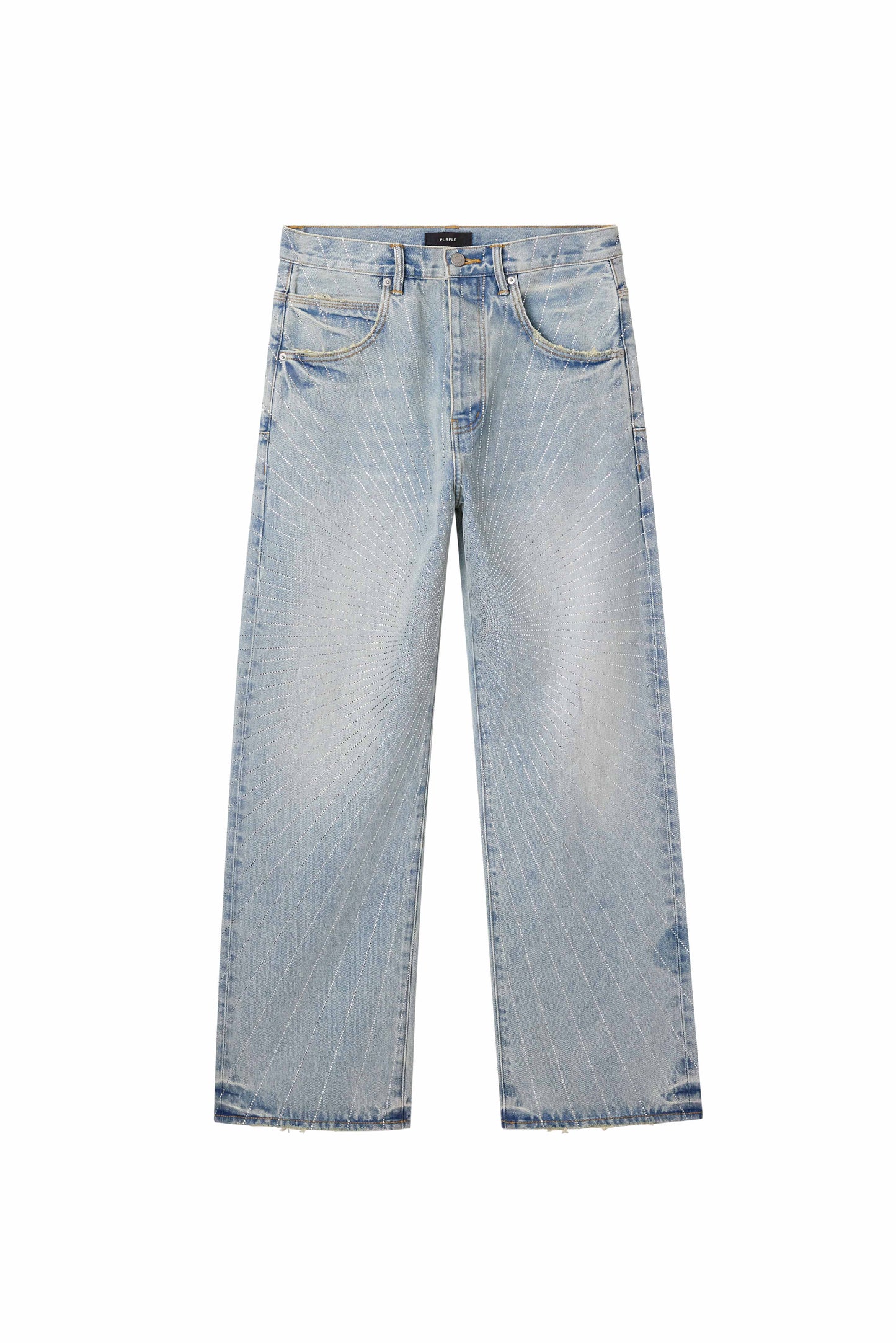 Radial Hotfix denim in light indigo with baggy fit and hotfix crystals detailing.