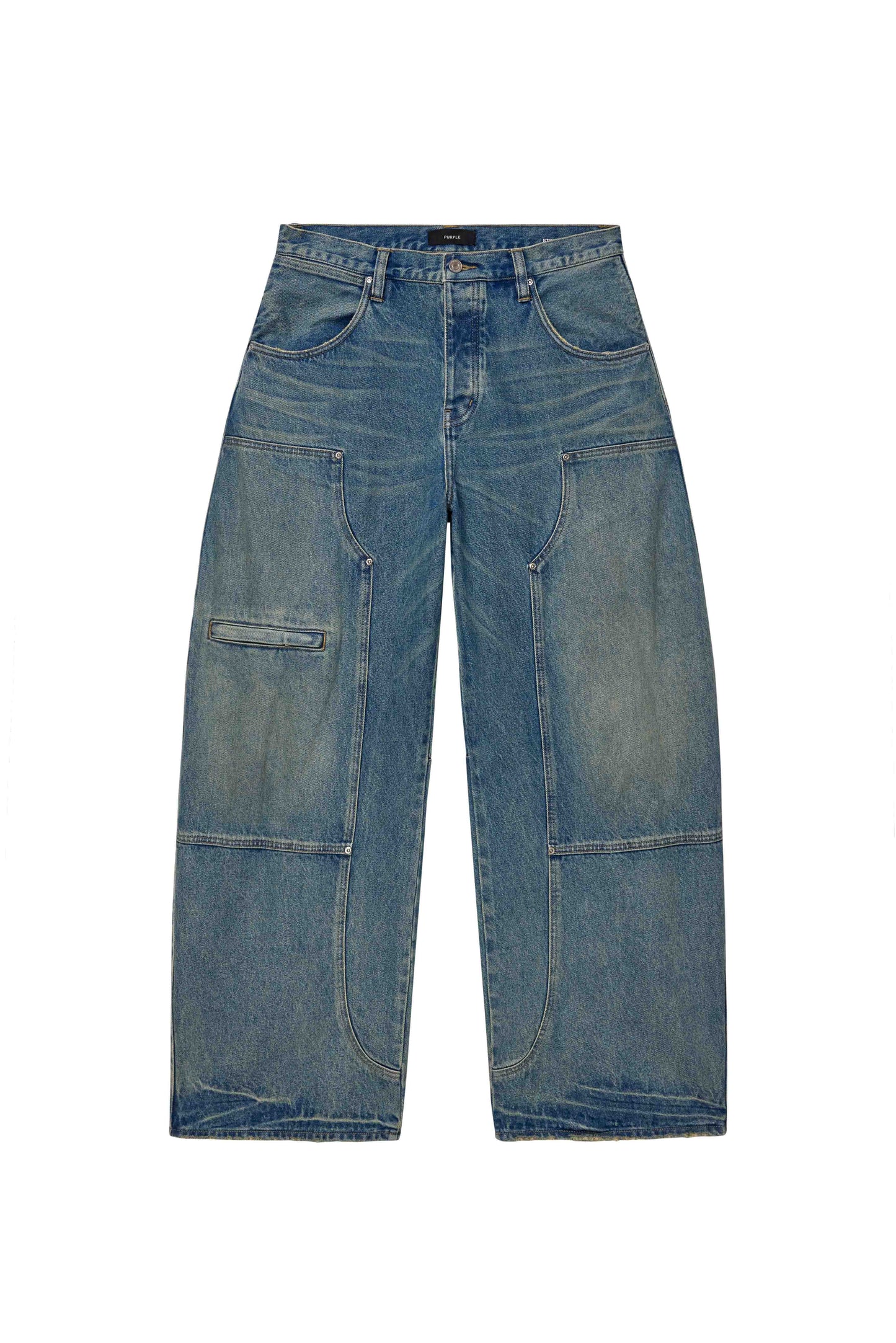 Workwear Barrel Jean in Washed Indigo with mid rise and barrel leg design, sizes 28 to 40.