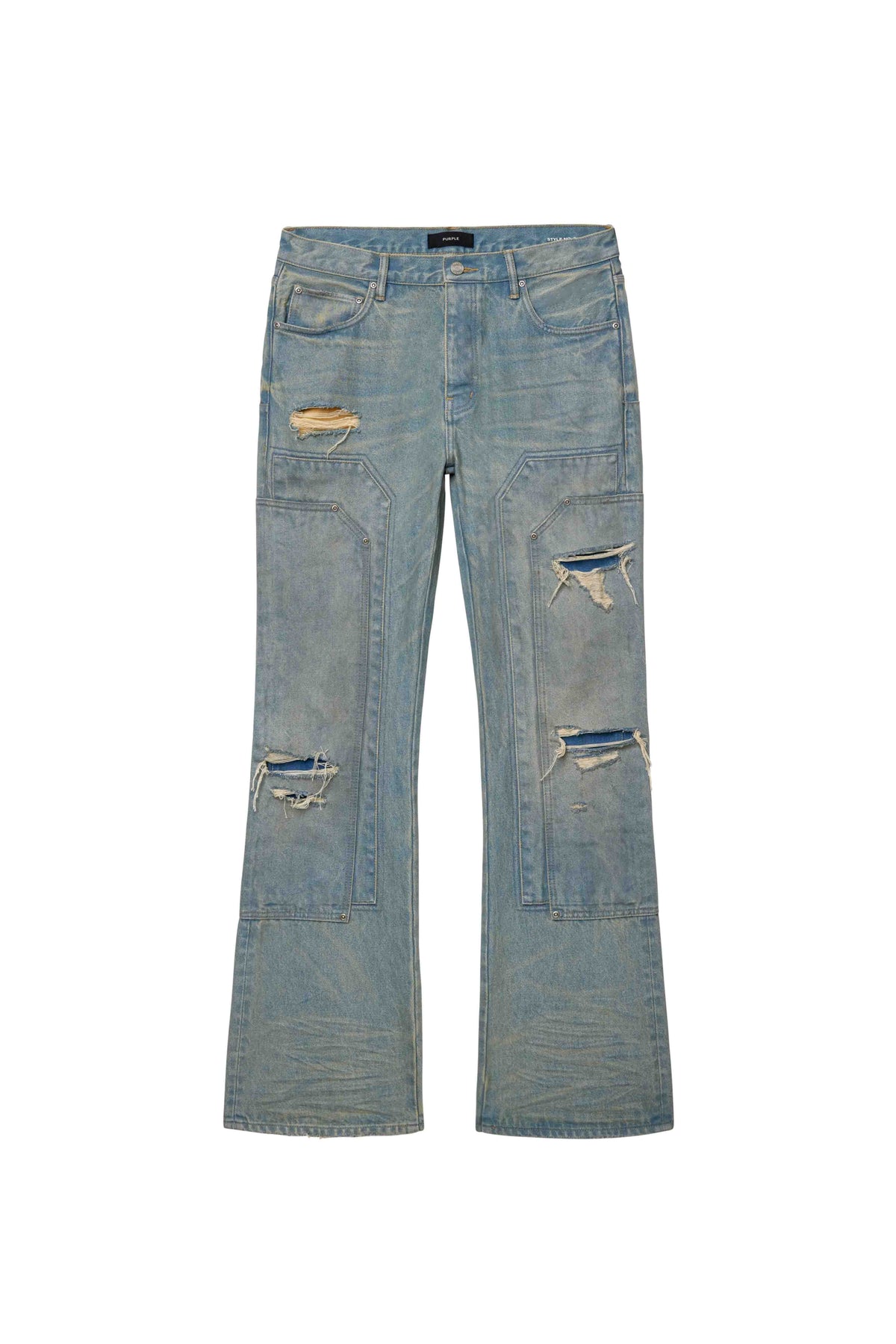P026 Double Carpenter bootcut denim in mid indigo with double front panels and reinforced pockets.