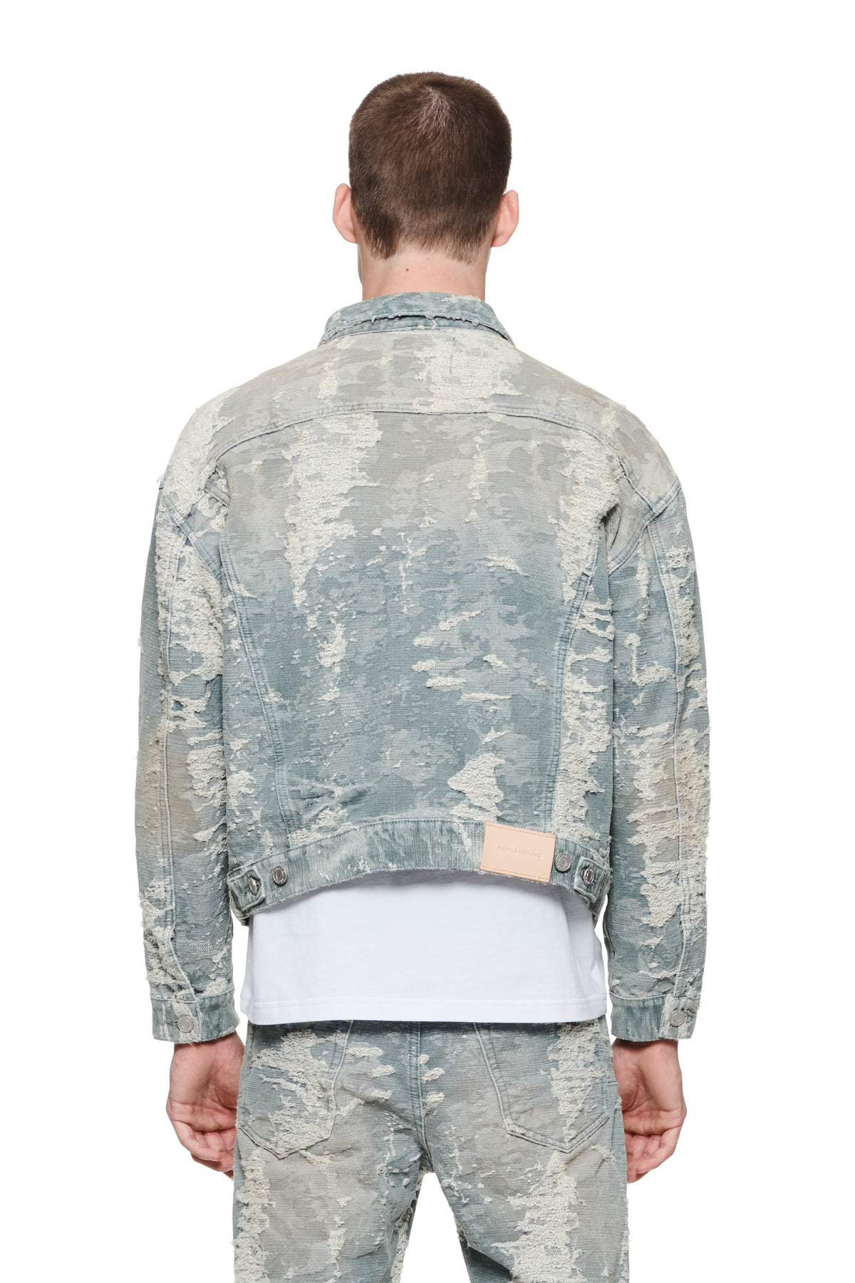 Jacquard Vintage Jacket in light indigo wash with oversized fit and double flap chest pockets
