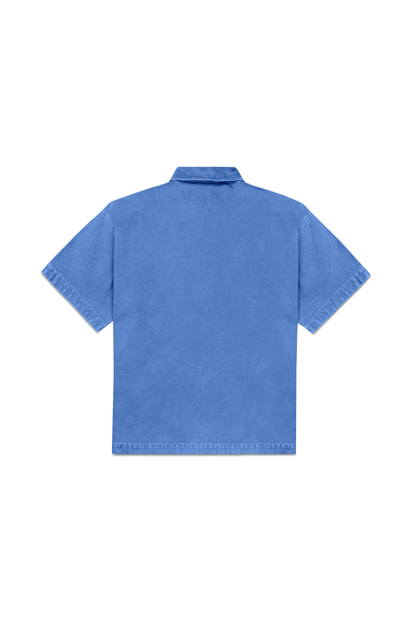 Oversized Zip Up Polo in blue with classic collar and quarter zip, featuring chest pocket.