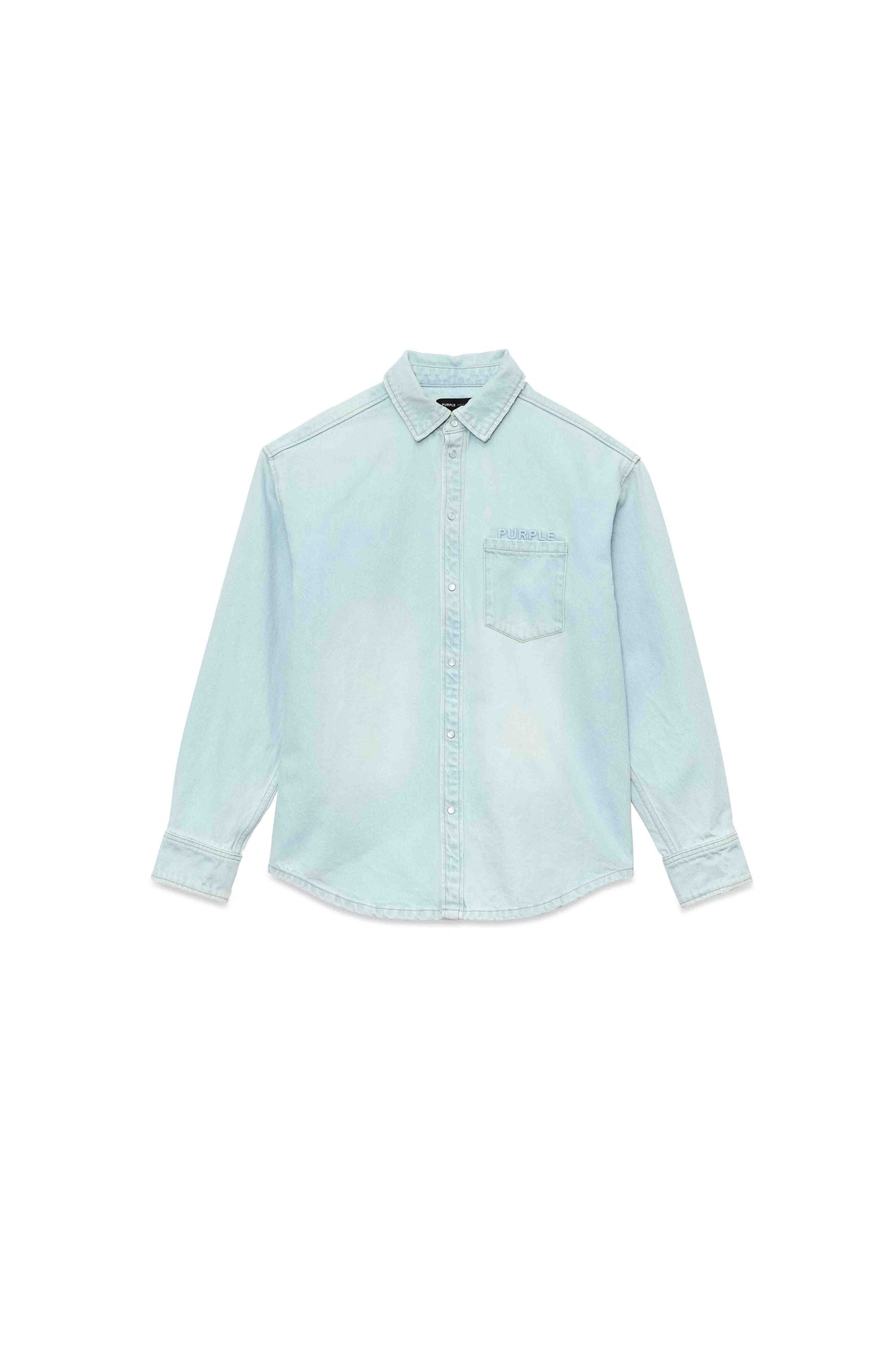 Oversized Western Shirt in light indigo wash with patch pocket and pearl snaps