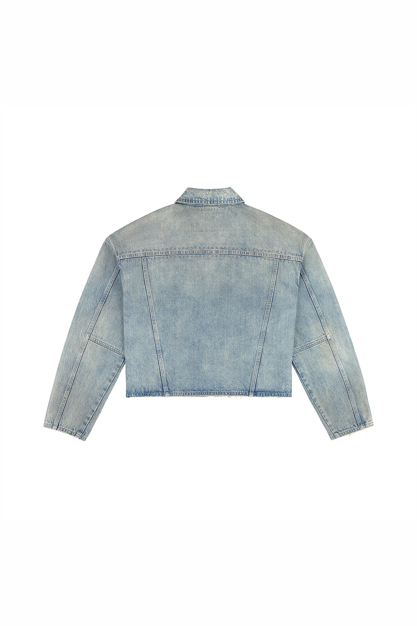 Embellished Carpenter Jacket with cropped length, pockets, hotfix studs, and crystals.