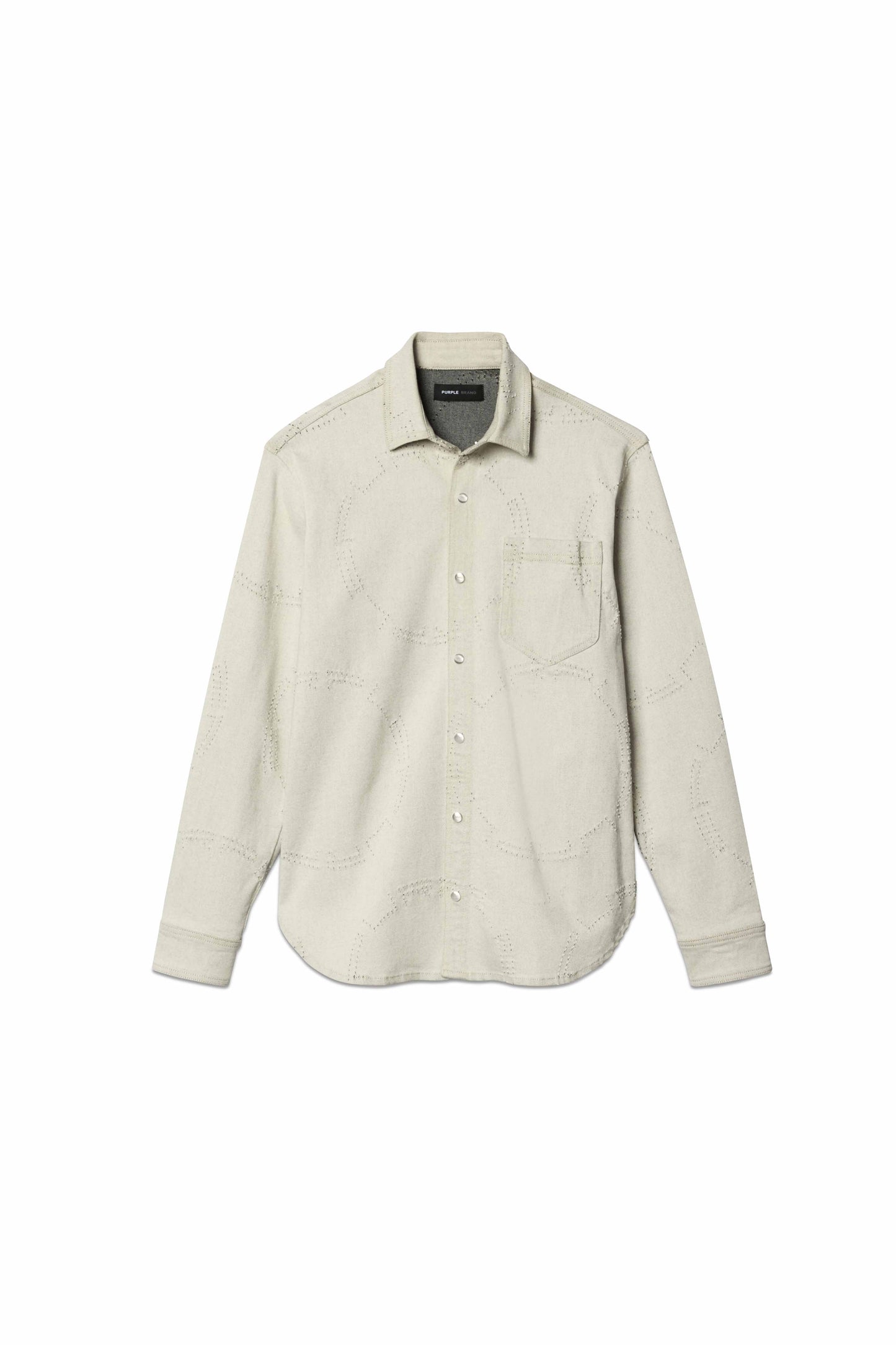 Western shirt in grey denim with fading and chest pocket, available in various sizes.
