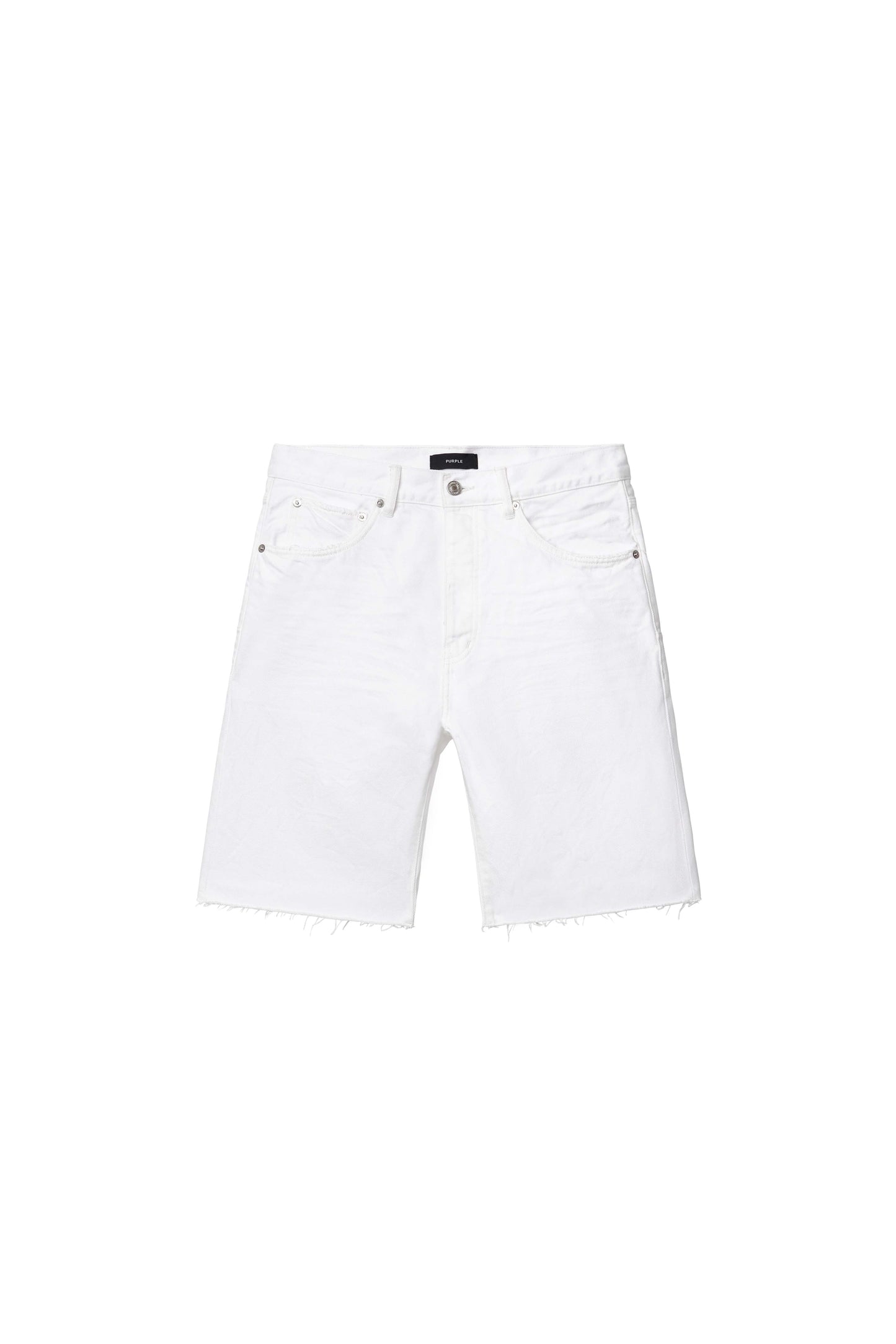 P059 Optic Short in white, 100% cotton, relaxed fit with five-pocket styling and raw cut off hem.