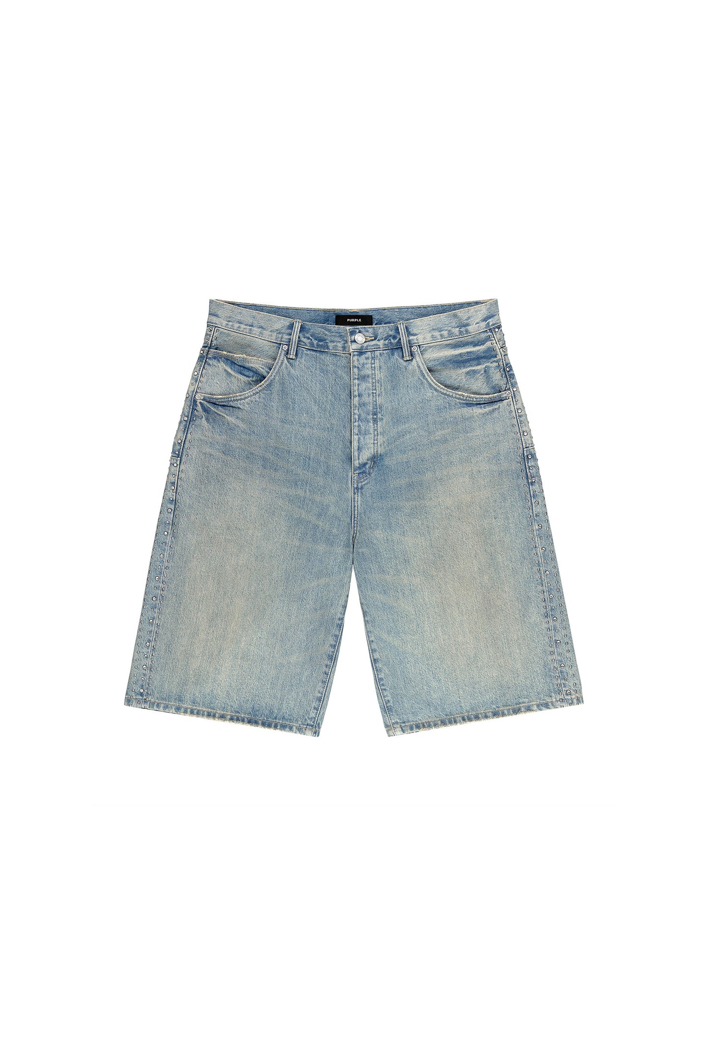P070 Embellished Shorts with studs and crystals, wide leg, 100% cotton, various sizes.