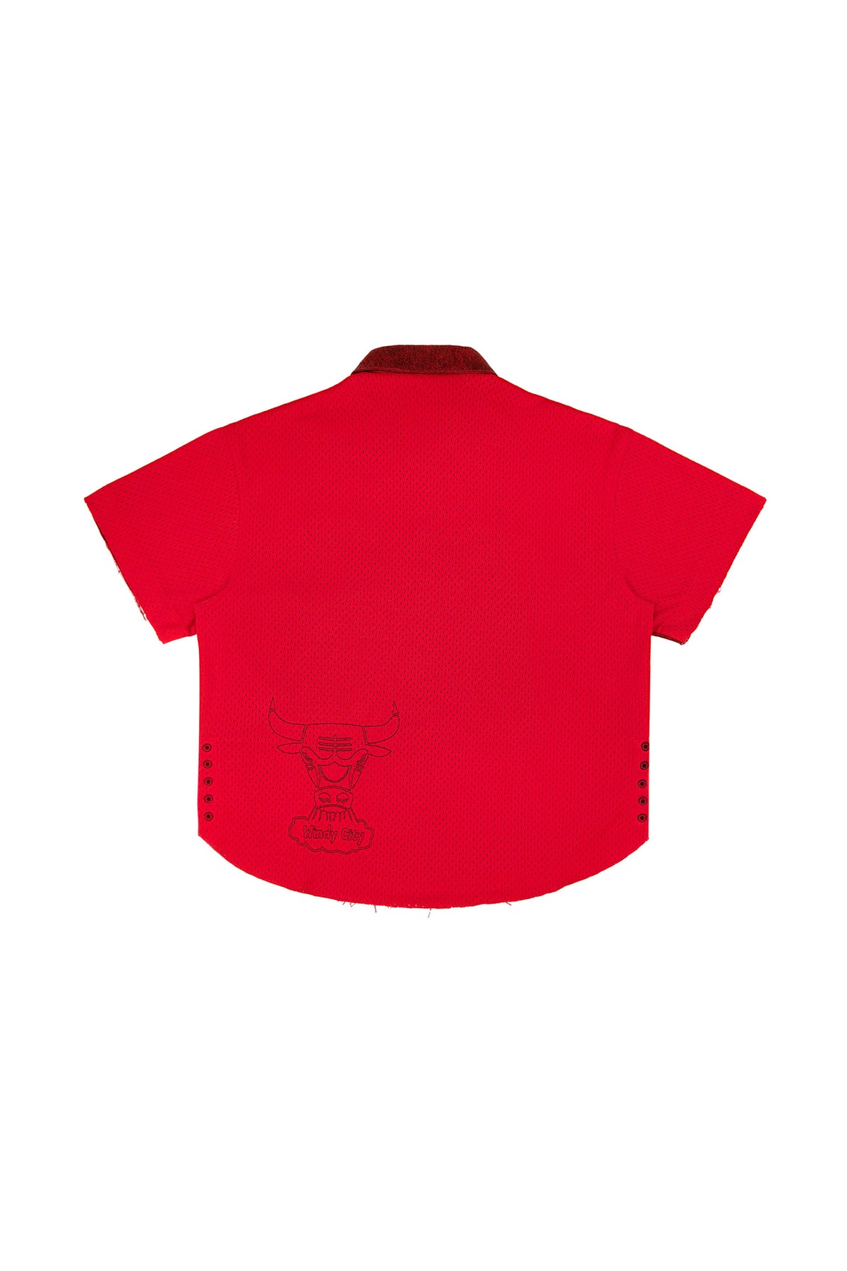Chicago Bulls Snap Shirt in washed red denim with heavyweight sport mesh back, oversized fit.
