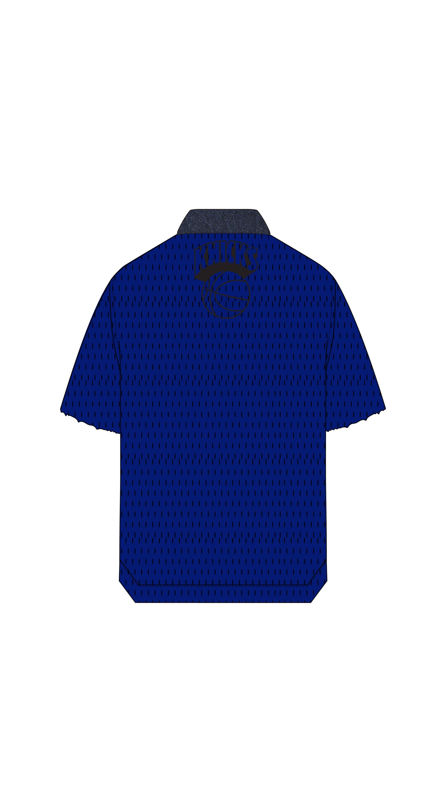 NY Knicks Snap Shirt oversized fit with washed indigo denim front and heavyweight sport mesh back