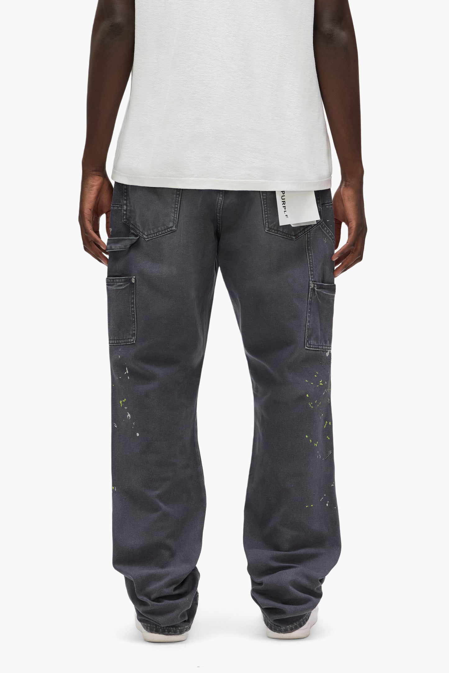 Embellished Paint Carpenter Pants with side pockets, hammer loop, and relaxed fit.