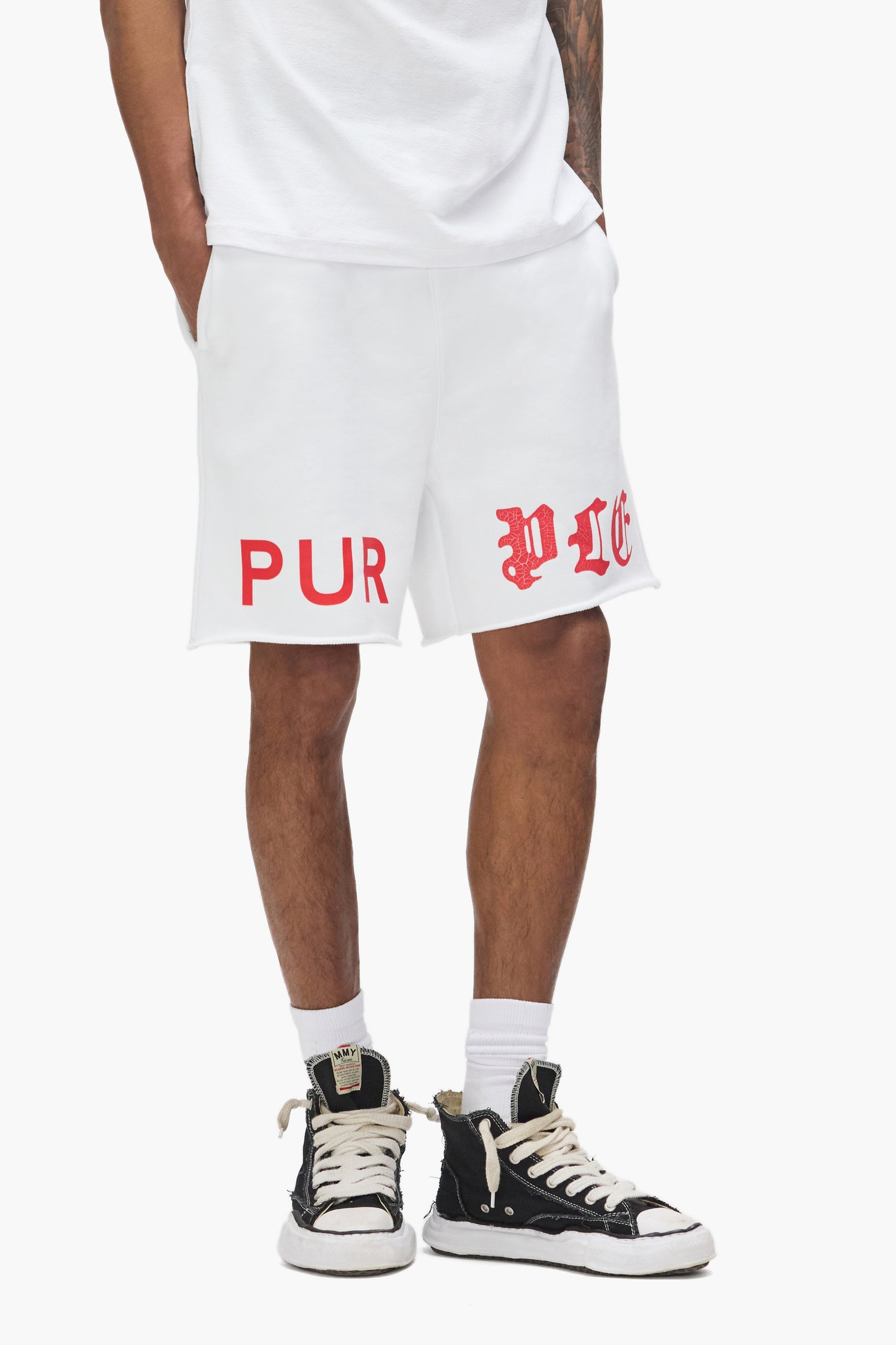 Half & Half Wordmark Shorts, relaxed fit, midweight fleece, available in sizes XS to 3XL.