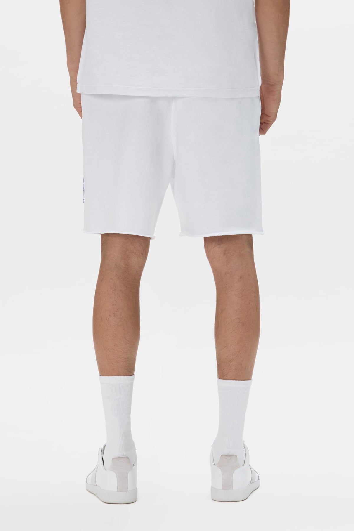 Sequin Script Short with relaxed fit, heavyweight fleece, and side pockets in various sizes.