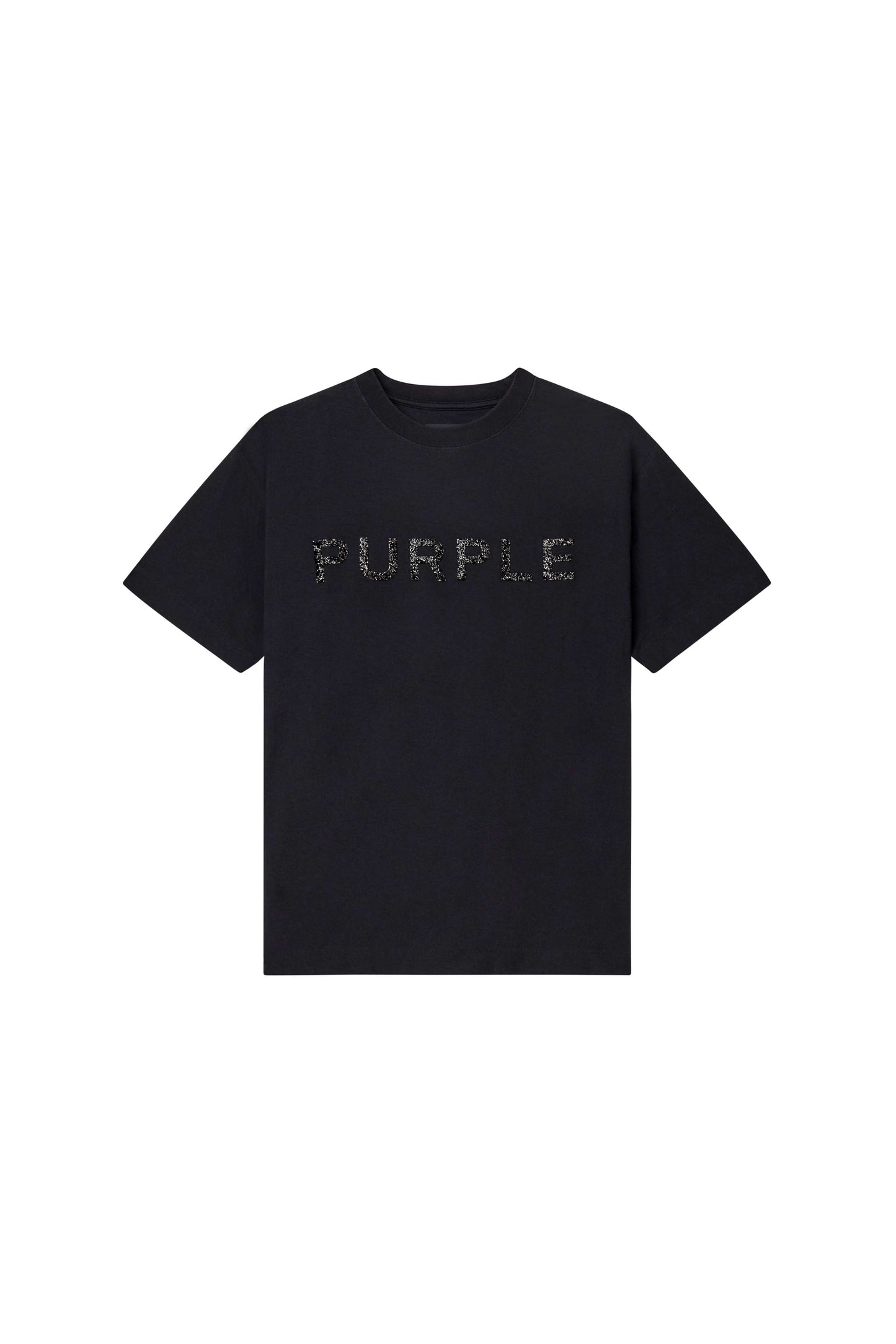 Crystal Tee in Black with sequin wordmark and textured jersey, available in multiple sizes.