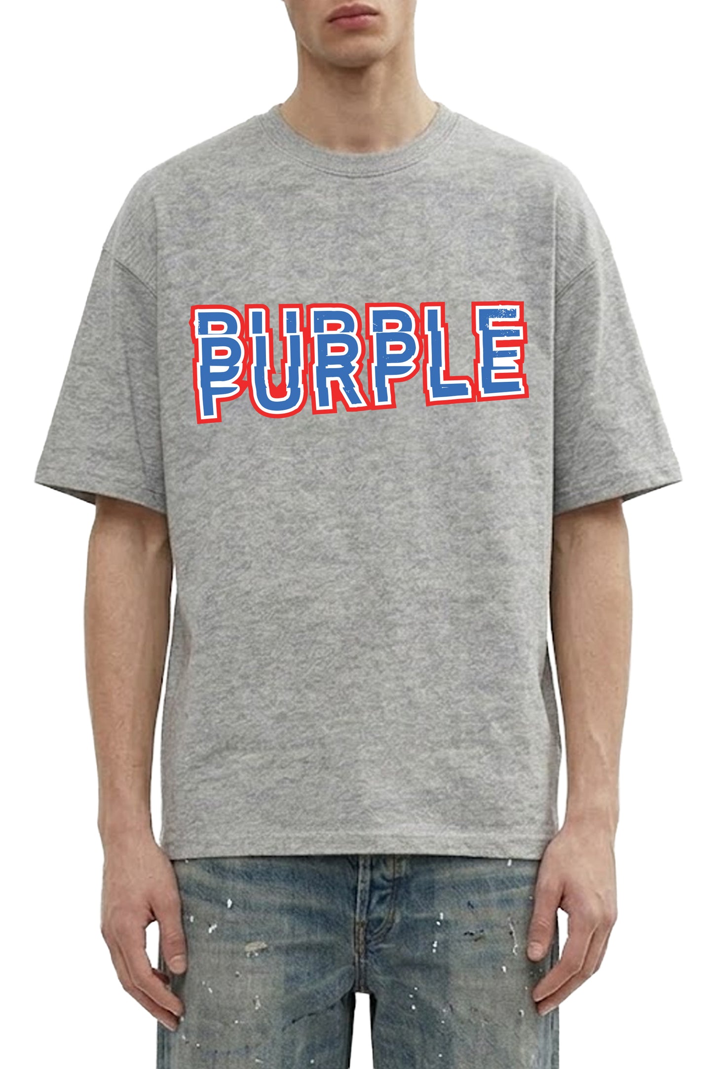 Purple Wordmark Tee with raised emb wordmark, made of 100% cotton, available in various sizes.