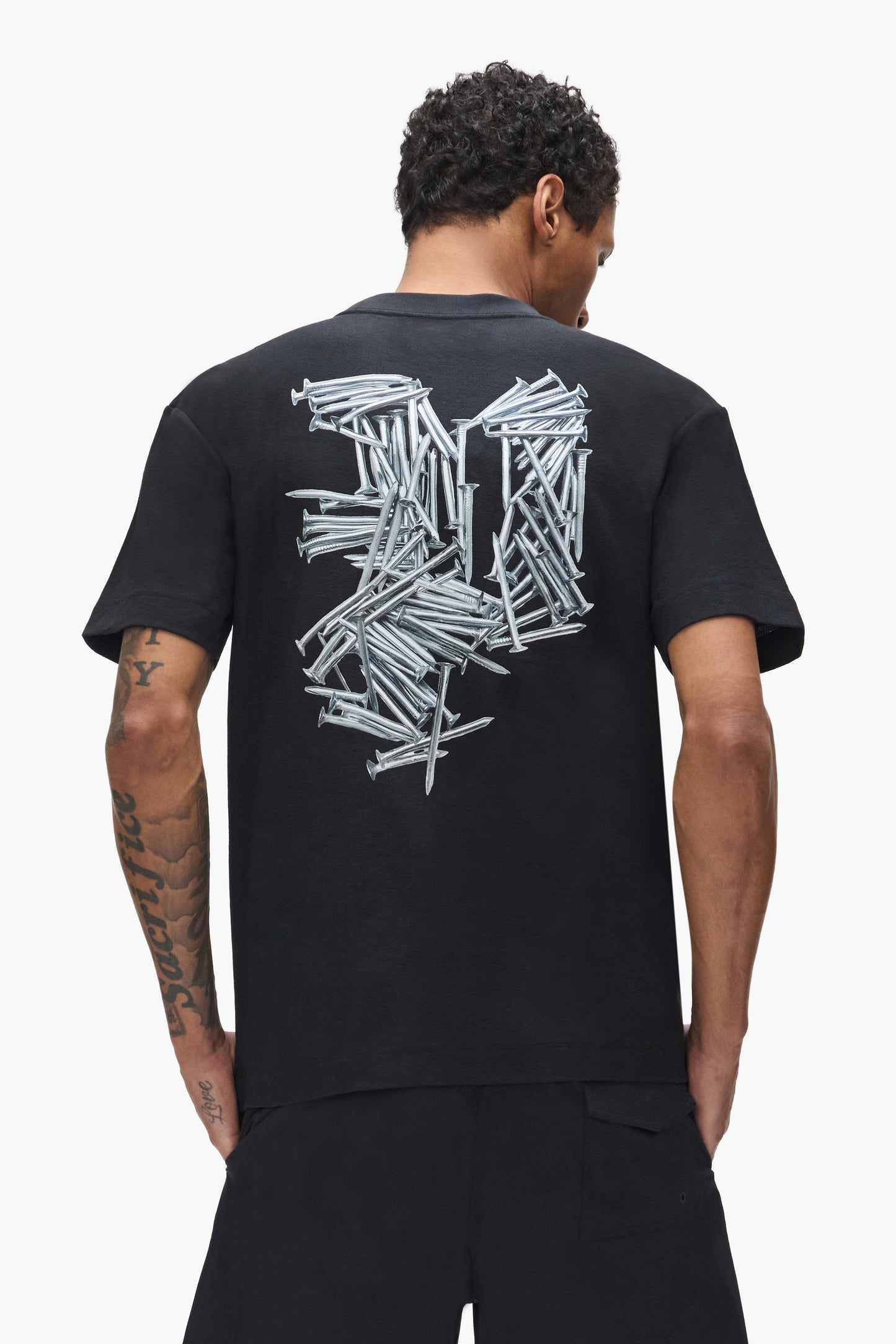 Nails Tee regular fit textured jersey in black made of 100% cotton, available in multiple sizes.