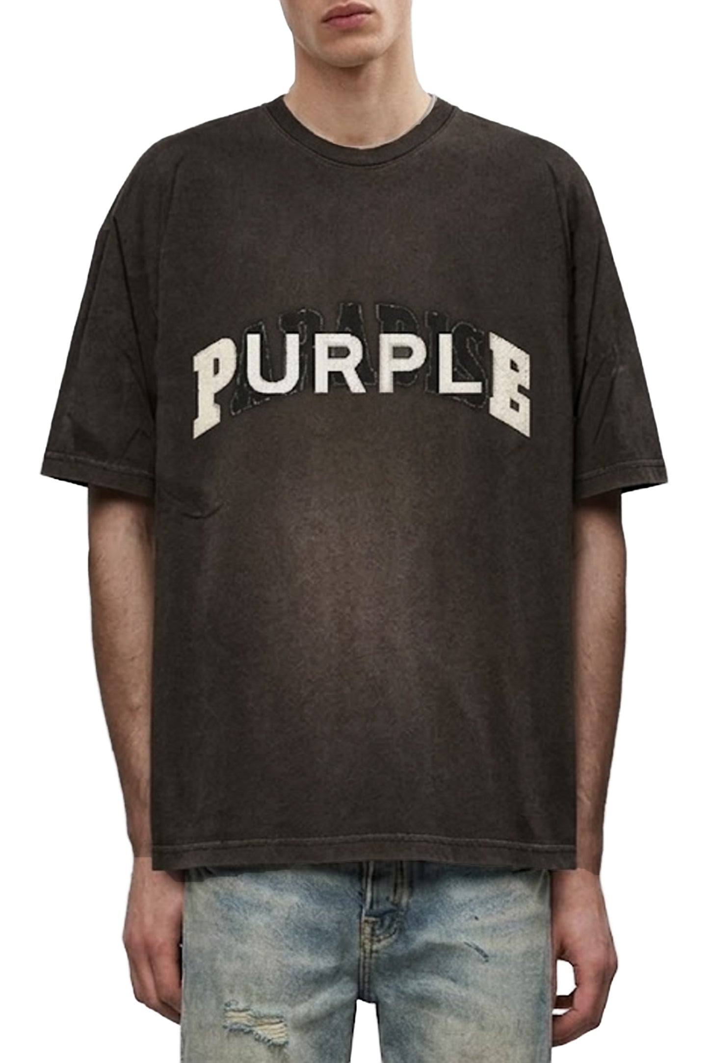 Purple Paradise Tee with fabric applique in texture jersey, available in XS to 3XL sizes.