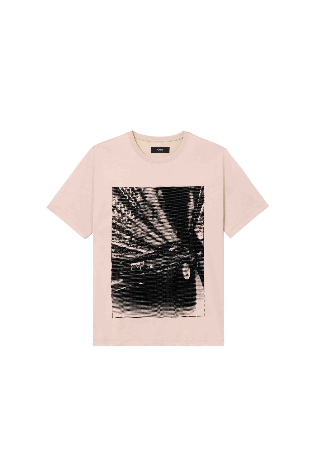 Tunnel Vision Tee in Plaza Taupe, slim fit, 100% cotton, faded wash, silicone flocking.