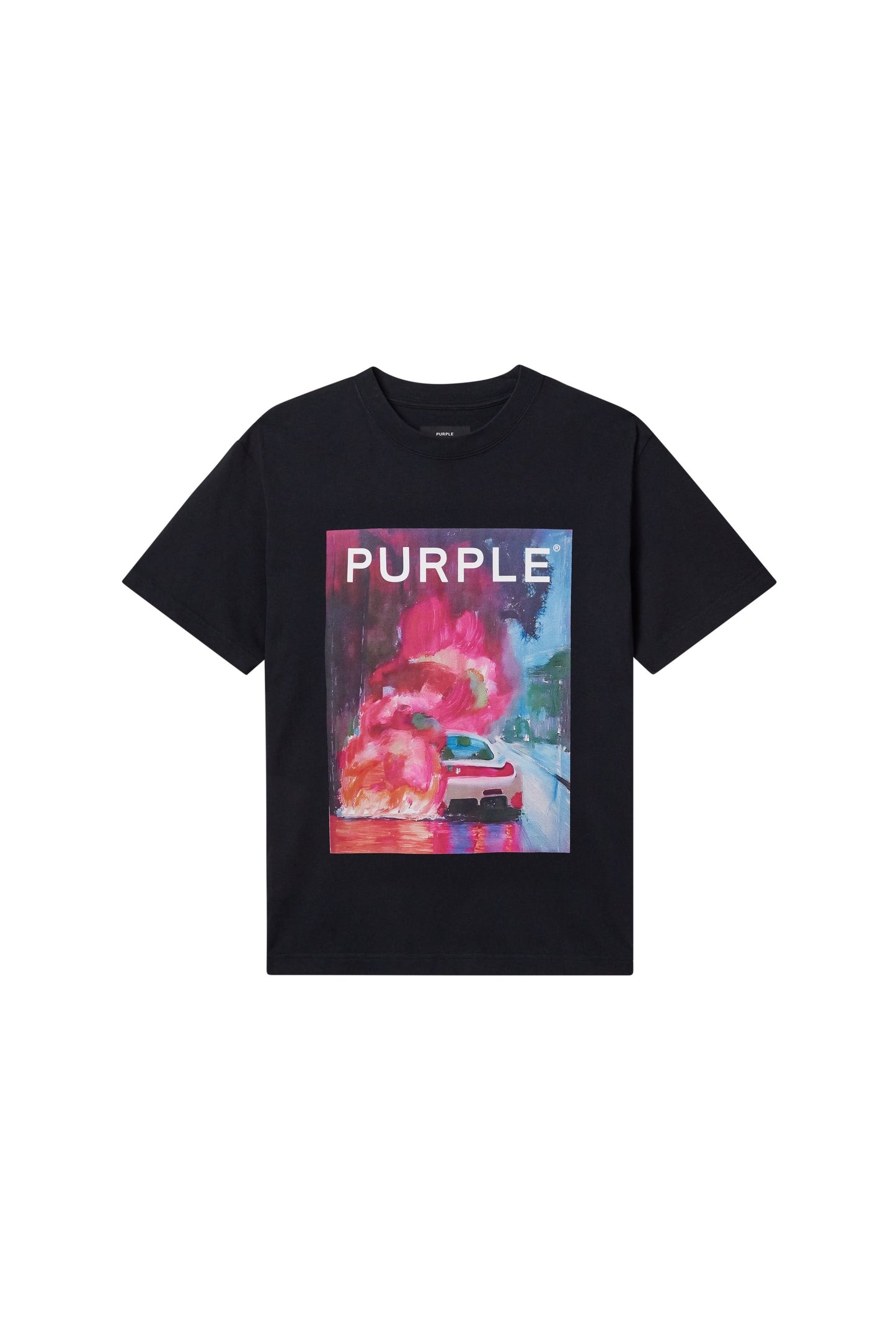 Carefree Tee in black, 100% cotton heavyweight jersey, regular fit, faded wash, digital print.
