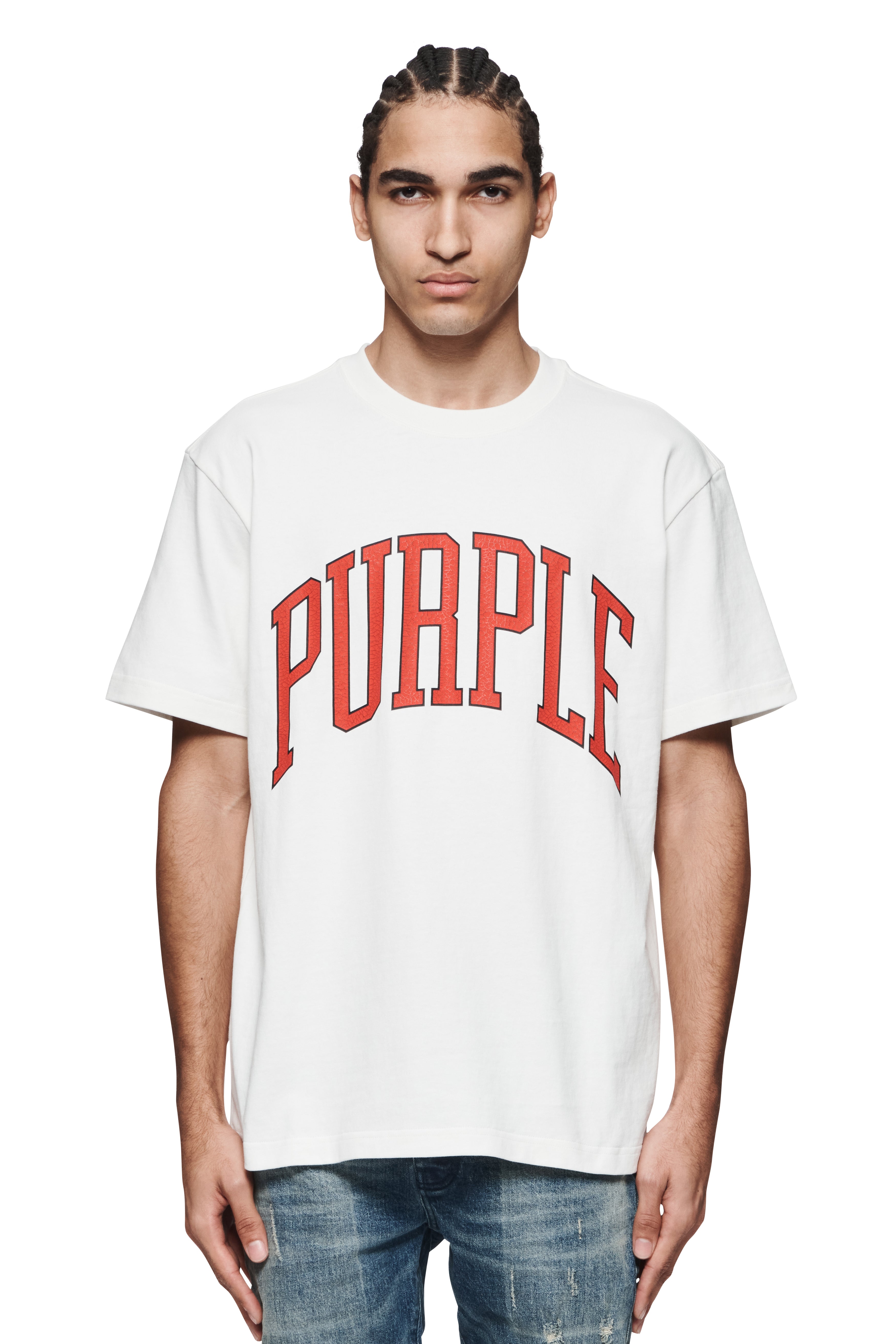Purple Brand Circulating Distressed Logo Cotton T-Shirt, T-Shirts