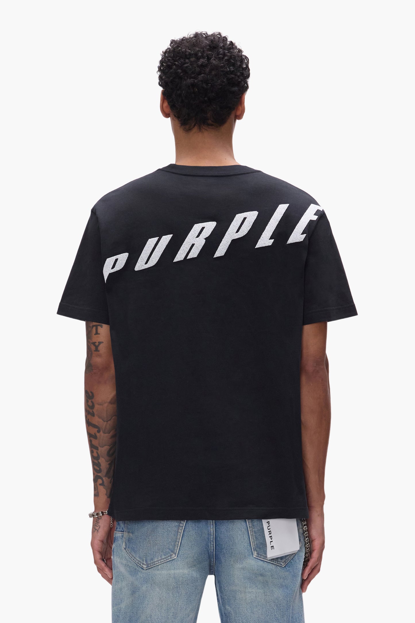 Ascending Wordmark Tee in Regular Fit Heavyweight Jersey with White Crystal Fine Rocks design