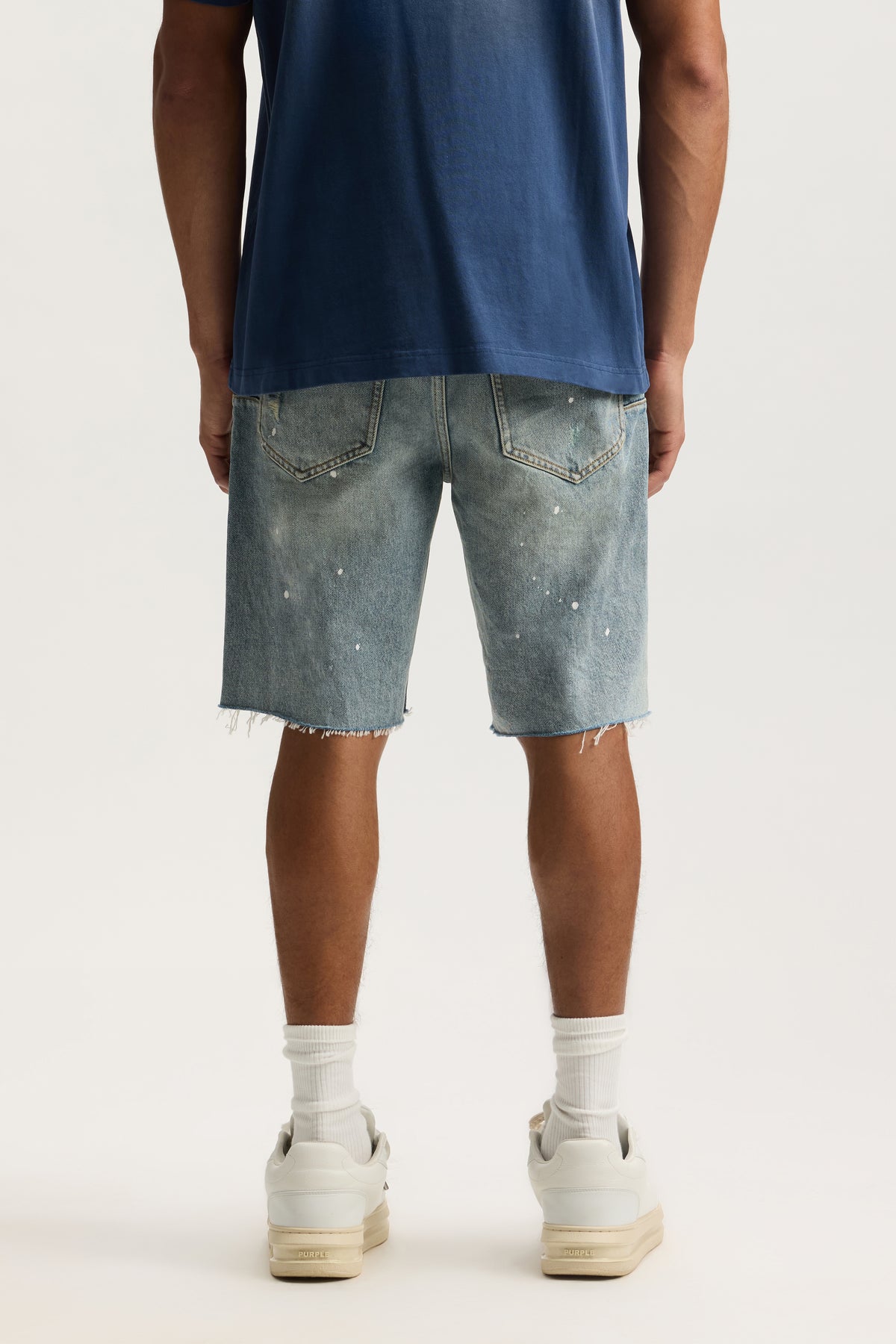 P059 Painterly Rip Short, vintage wash, relaxed fit, raw hem, reinforced belt loops, 100% cotton