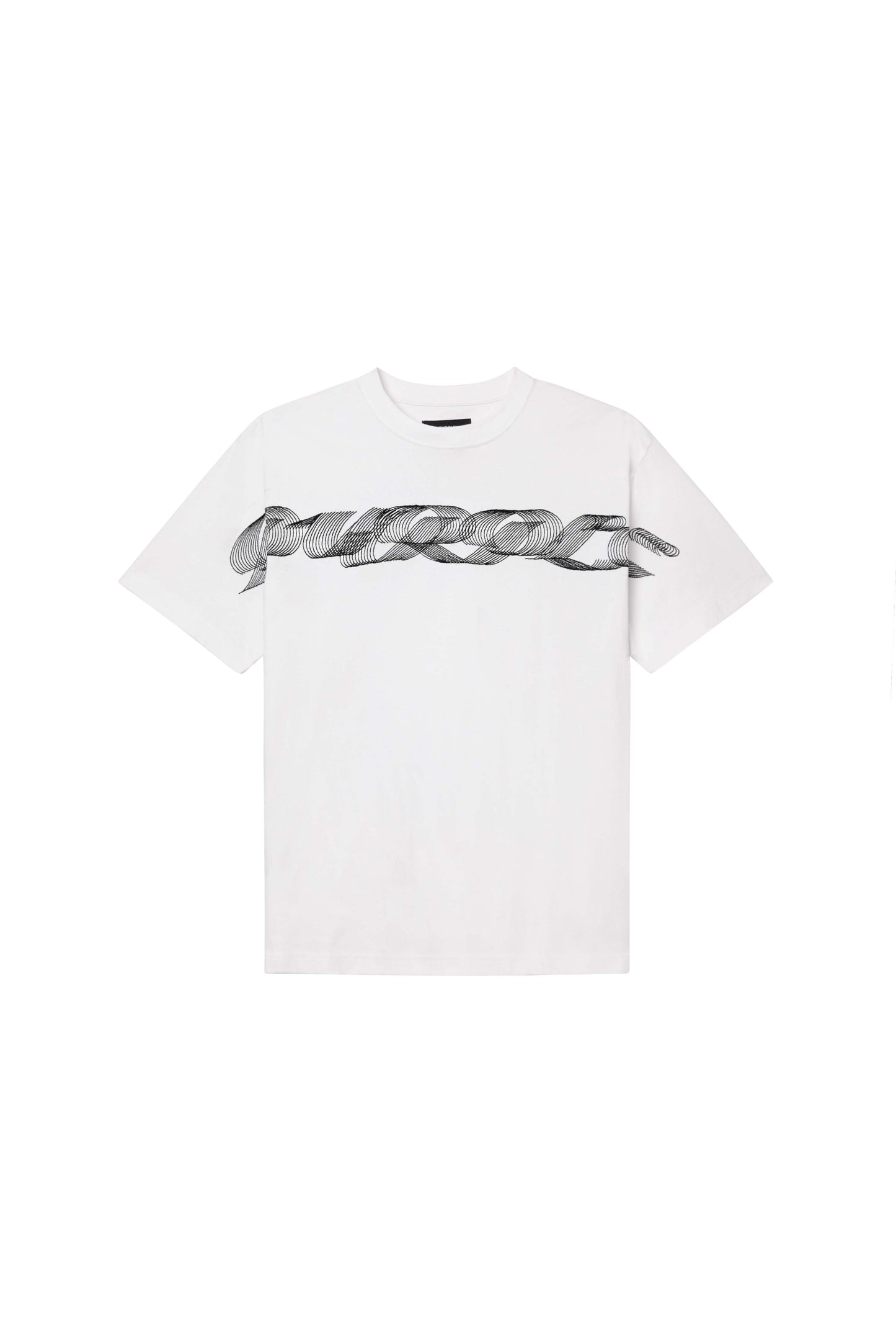 Brilliant white Ribbon Tee in heavyweight jersey with embroidery, available in various sizes.