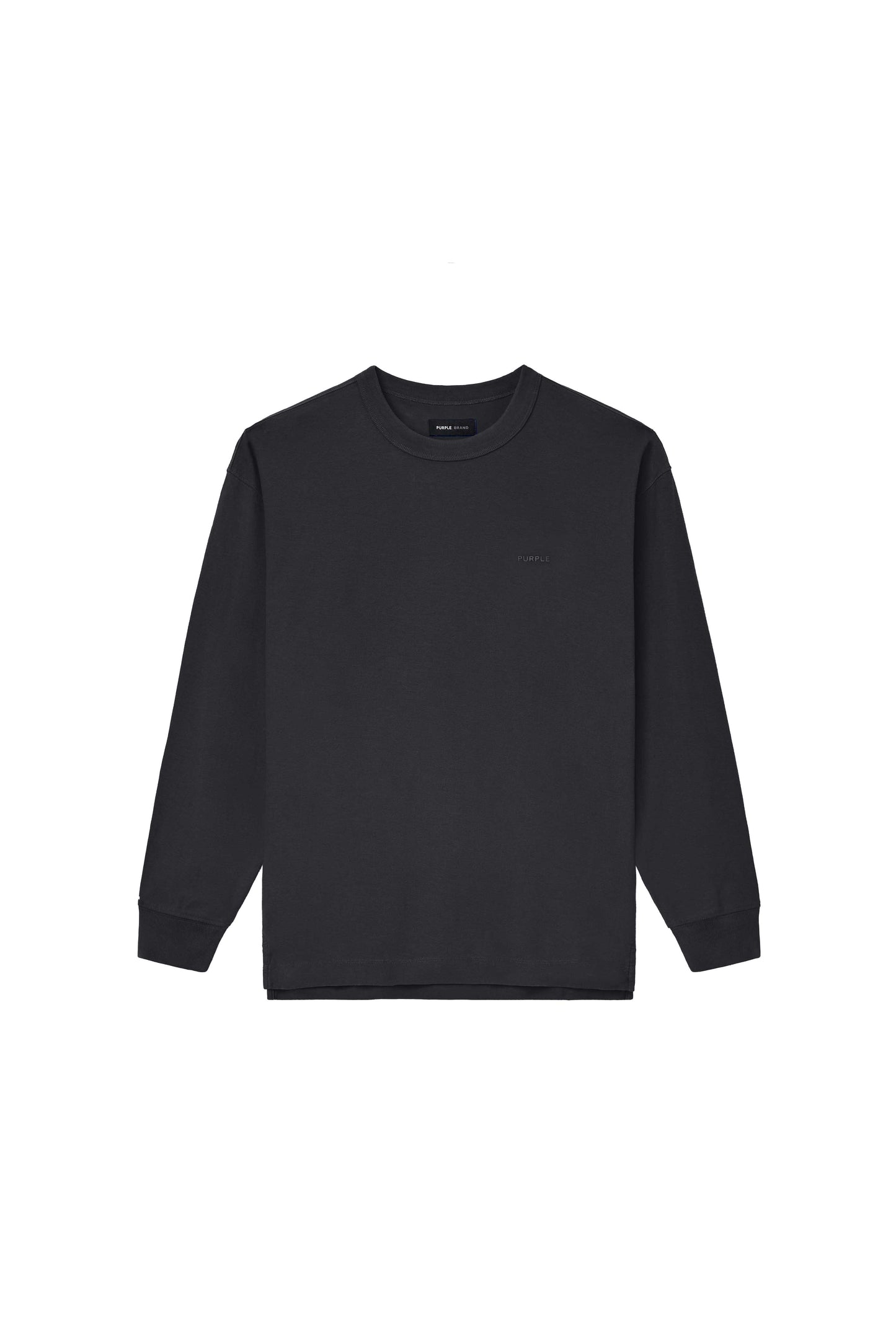 Basic Long Sleeve Tee in Black, made of 100% cotton, featuring a regular fit and textured jersey knit.