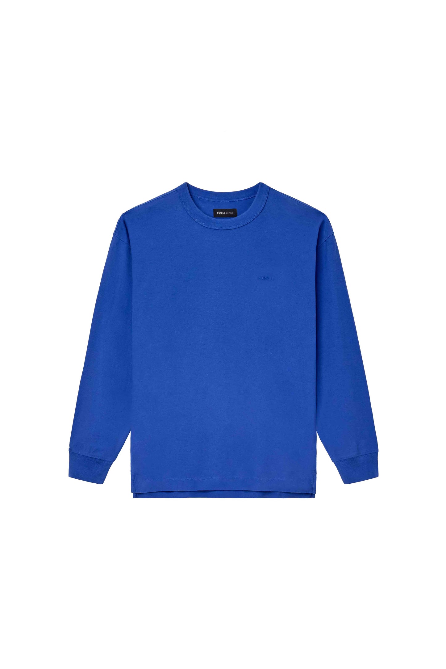 Basic Long Sleeve Tee in royal purple, 100% cotton, regular fit, textured jersey knit.
