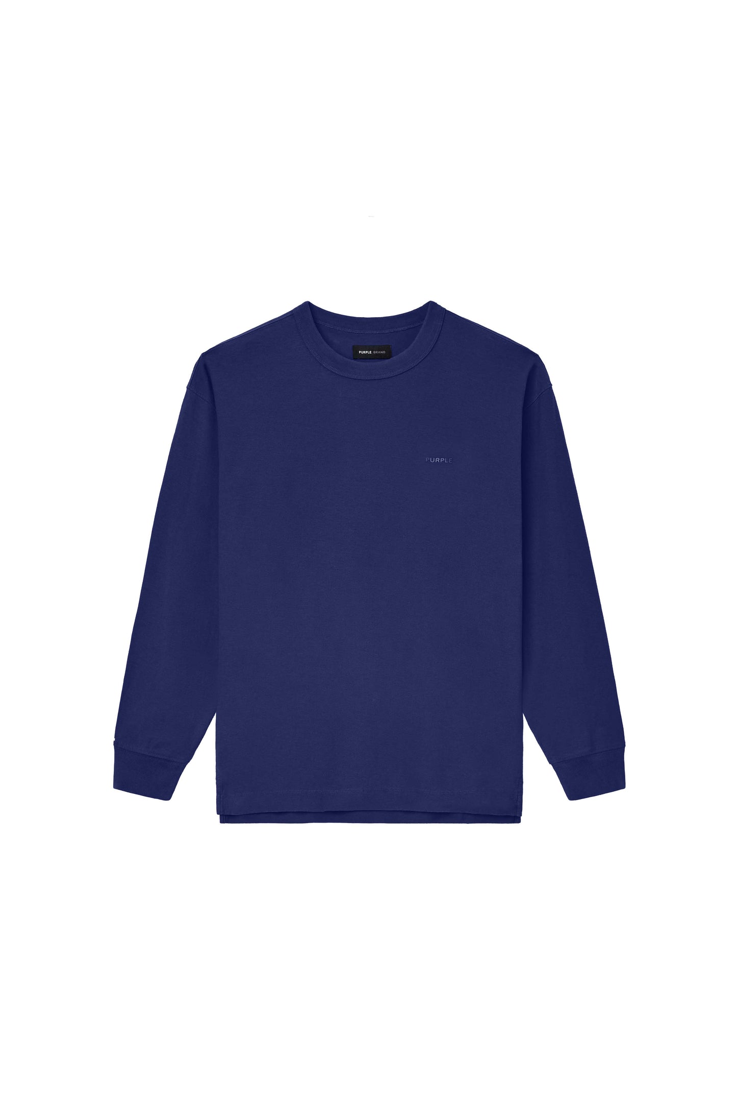 Basic Long Sleeve Tee in navy, 100% cotton, regular fit, textured jersey knit.