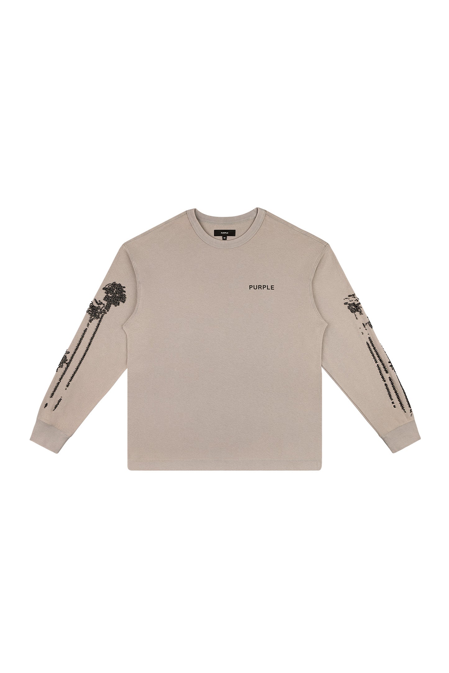 Beaded Palms Long Sleeve Tee in faded wash with silicone print and beading details