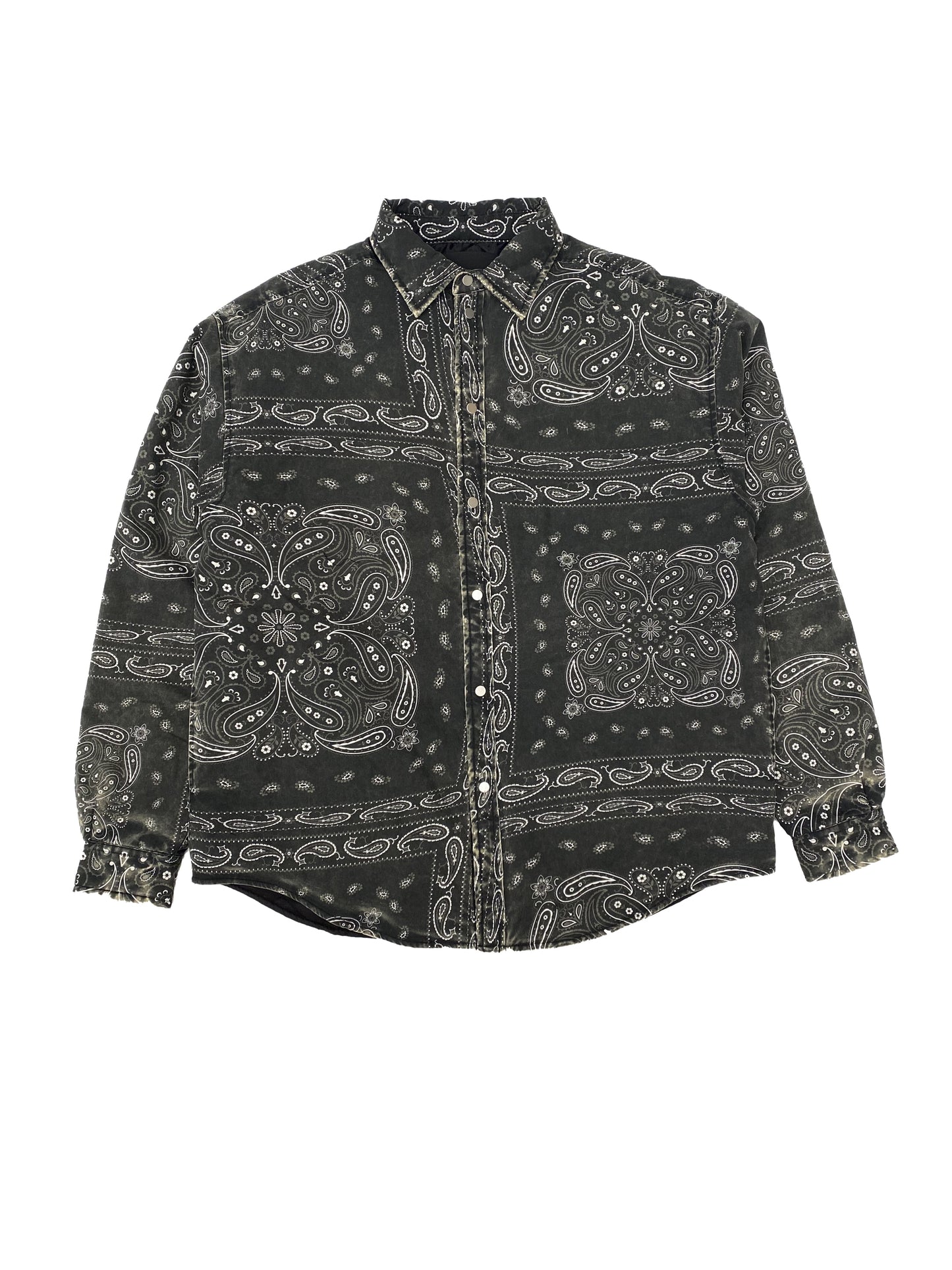 Padded quilt line bandana shirt in black with oversized fit and classic collar.
