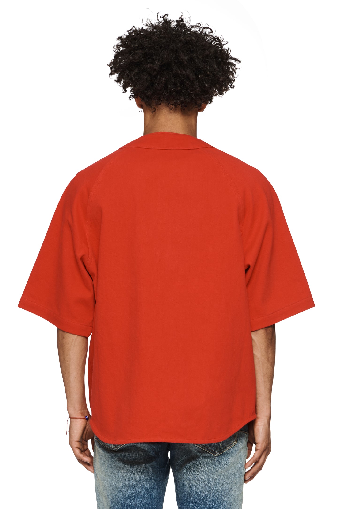 Button-down baseball shirt with Purple Brand logo lettering across the chest.