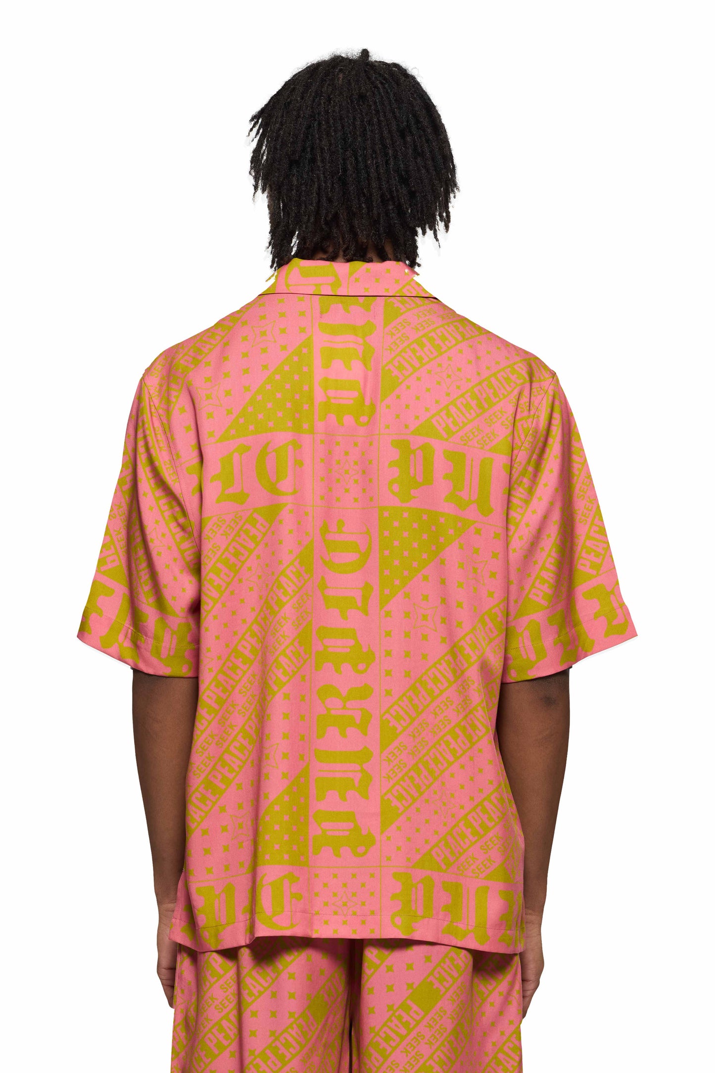 Flag Bandana Shirt, two-tone button-down with typeface graphics and Gothic logo, relaxed fit.