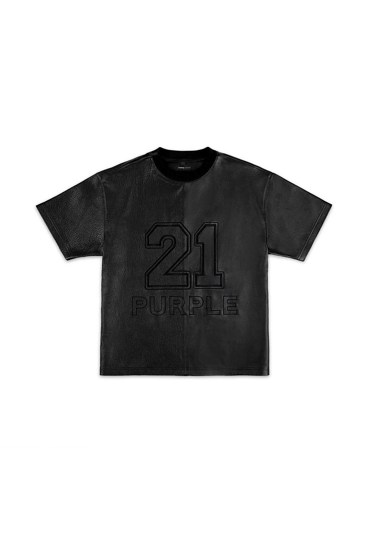 Halftime Tee oversized fit perforated leather with applique and embroidery detail