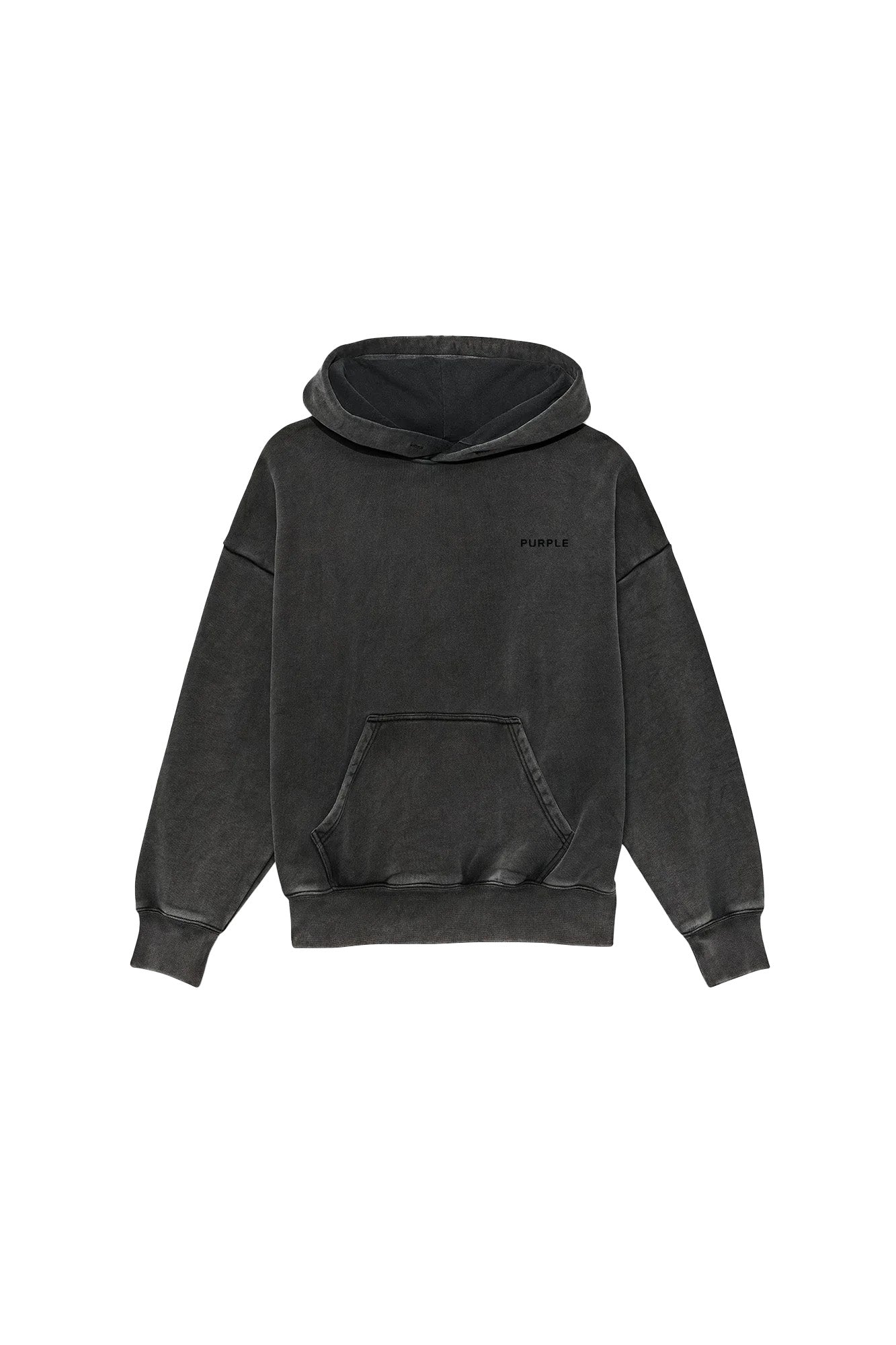 Basic Hoodie in washed black with oversized fit and heavyweight fleece knit fabric.