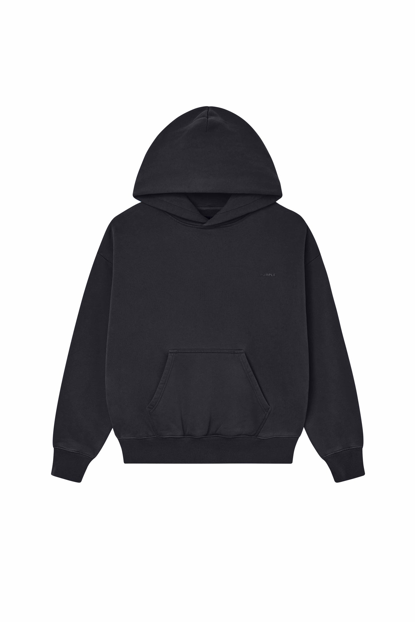 Basic Hoodie in black, oversized fit with dropped shoulder and Basics logo.