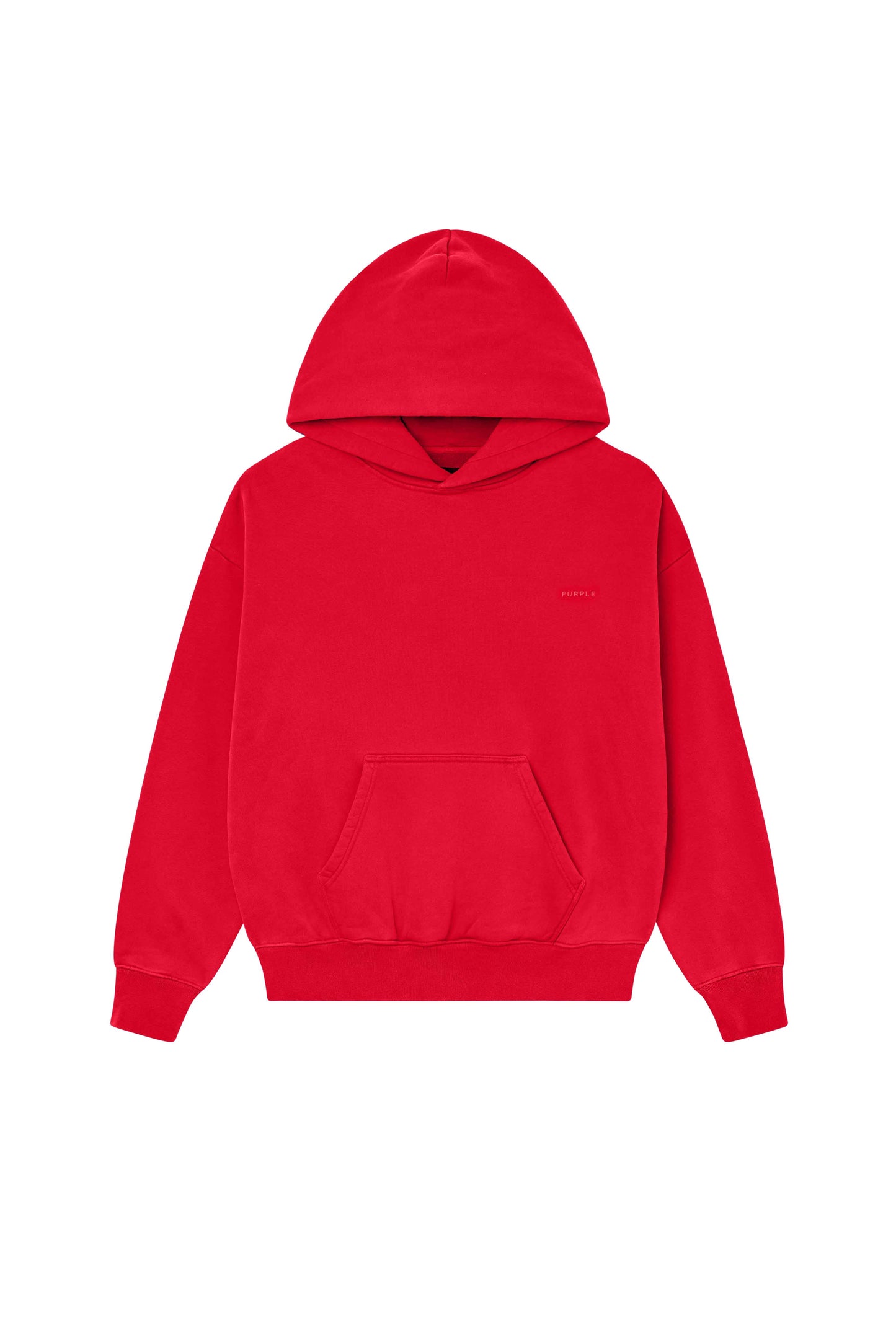 Basic Hoodie Oversized Fit in Red, 100% Cotton with dropped shoulder design and Basics logo.