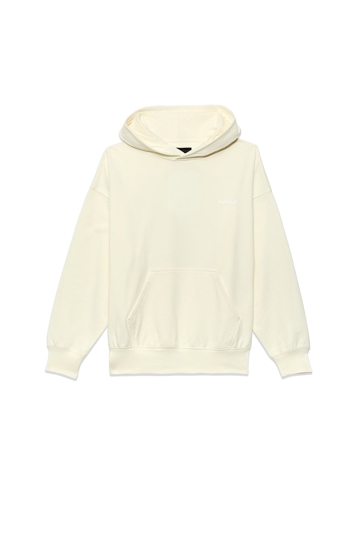 Purple oversized hoodie with dropped shoulder and Basics logo, available in multiple sizes.