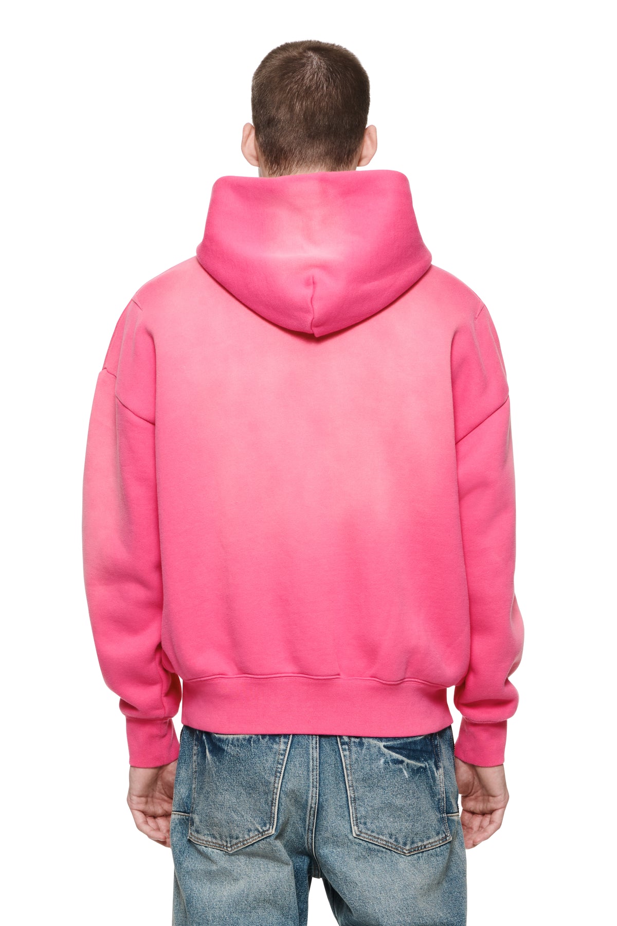 Oversized pink Cutout Wordmark Hoodie with logo lettering and kangaroo pocket.