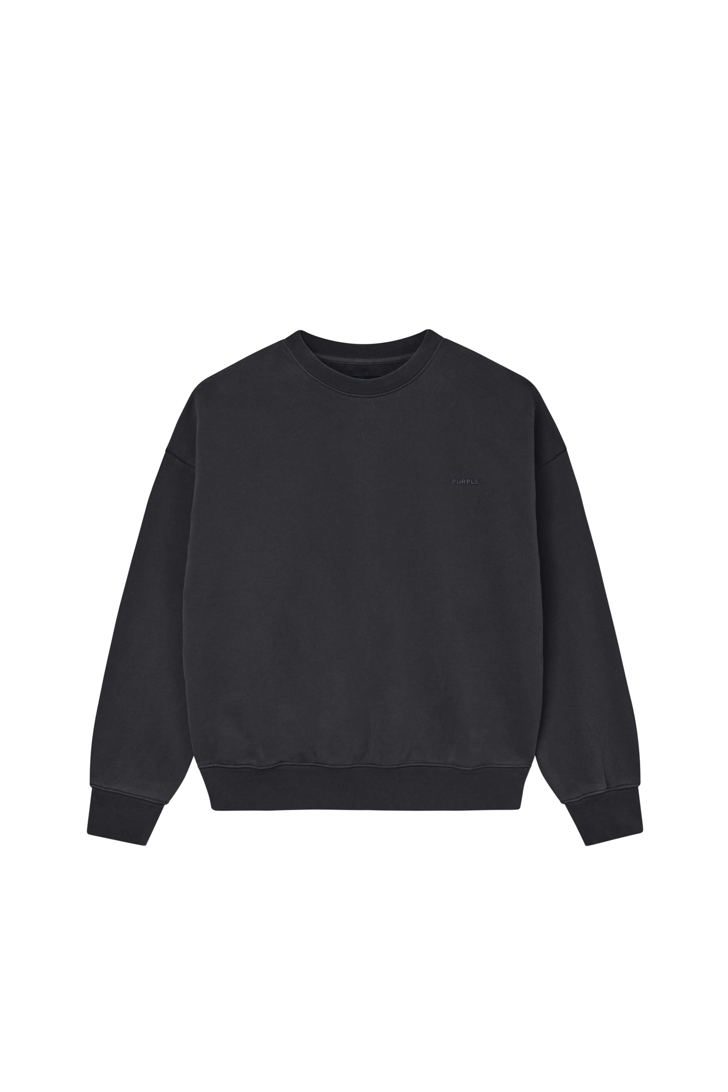 Basic Crewneck Sweater in black, oversized fit, heavyweight fleece, enzyme garment washed.