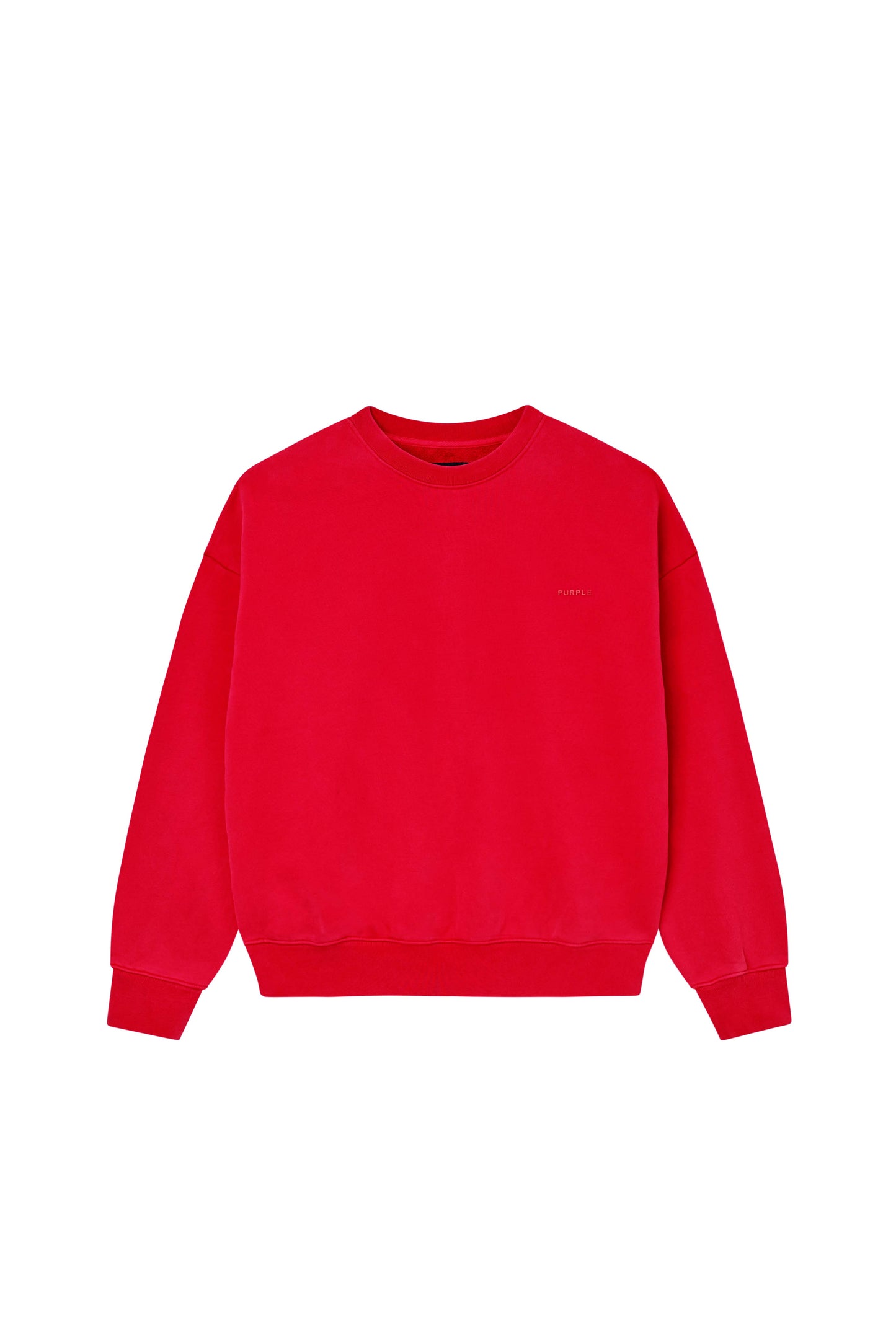 Basic Crewneck Sweater in red, oversized fit, made of 100% cotton with a dropped shoulder design.