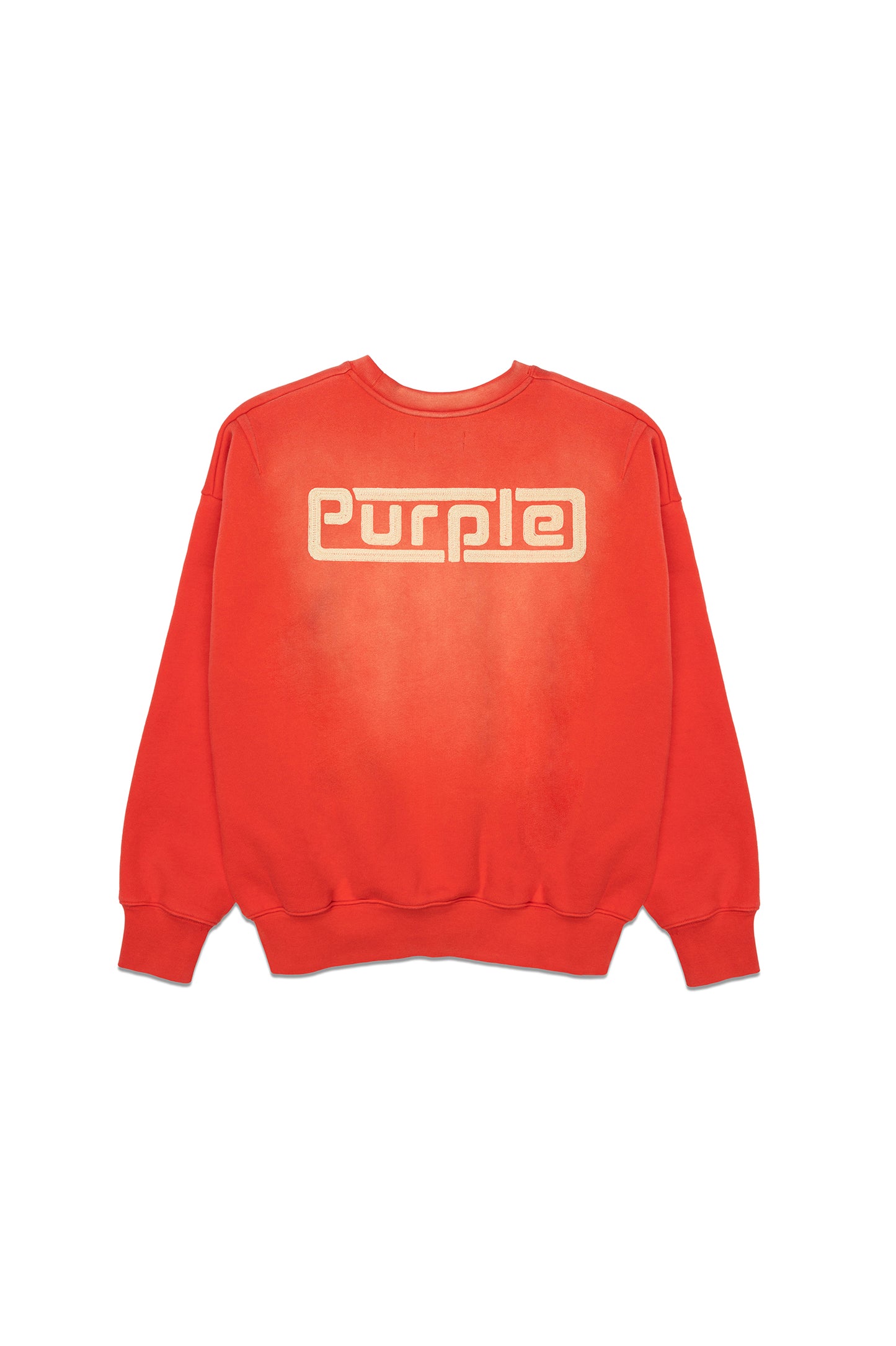 Faded red Plate Crewneck sweatshirt with Purple Brand logo and oversized fit.