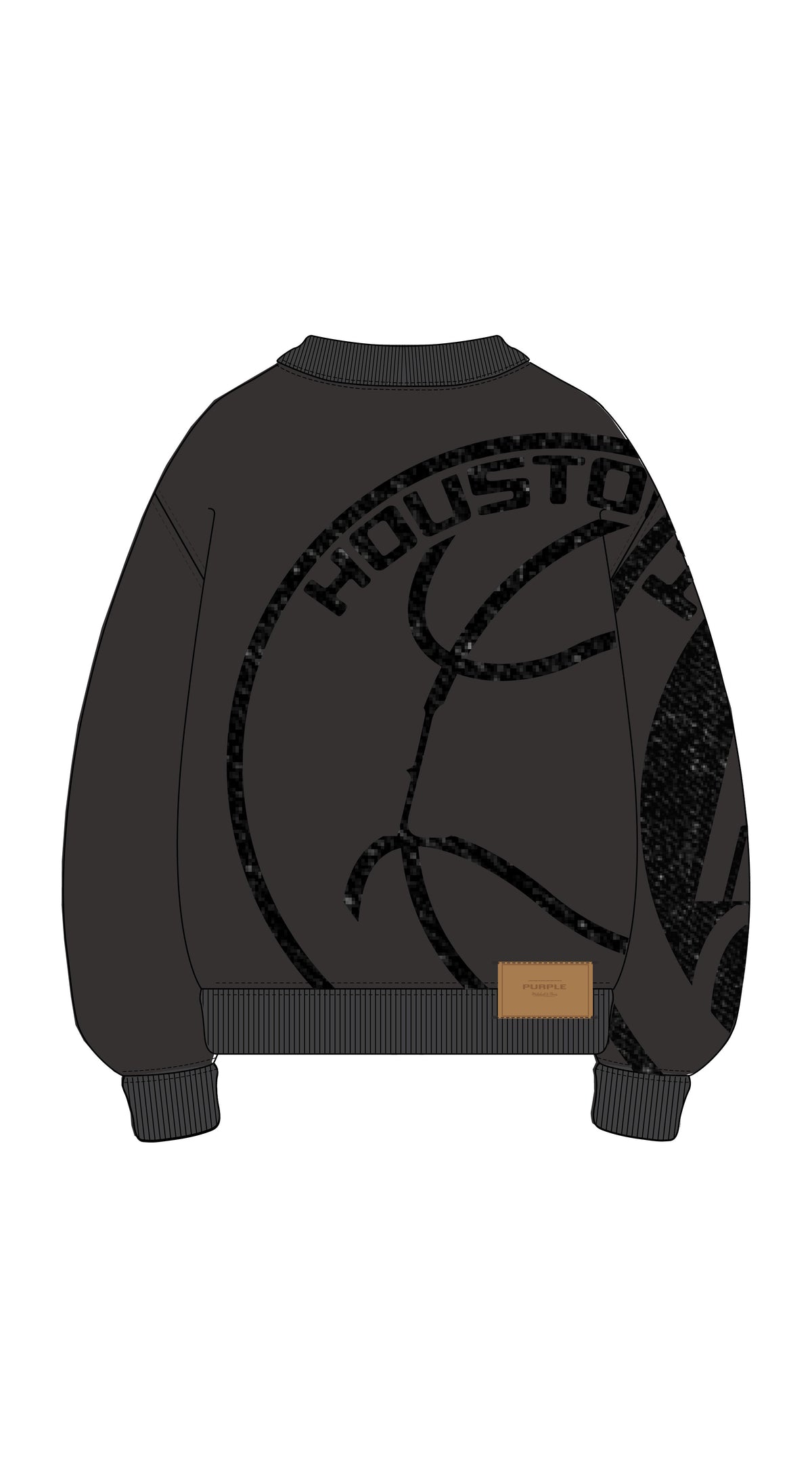 Rockets Crewneck Sweater, oversized fit, heavyweight fleece, all over applique, available in various sizes.