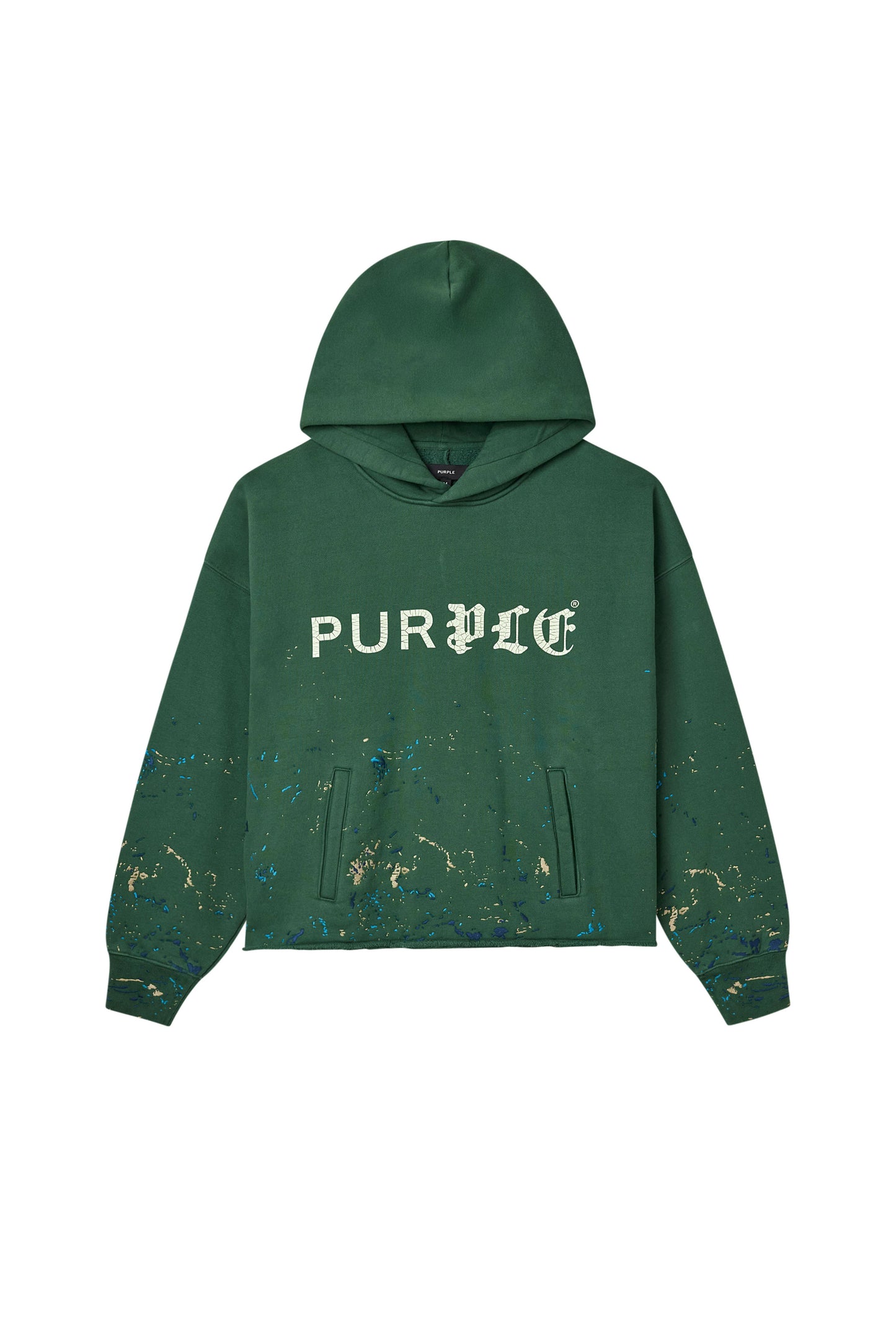 Half & Half Hoodie in dark green, oversized fit, 100% cotton, heavyweight fleece.